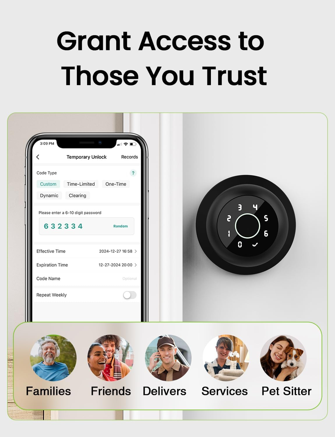 4-In-1 Smart Door Knob Fingerprint Door Lock with Keypad, Biometric & App Control, Keyless Entry for Room, Garage, Office, Apartment, Local Data Storage