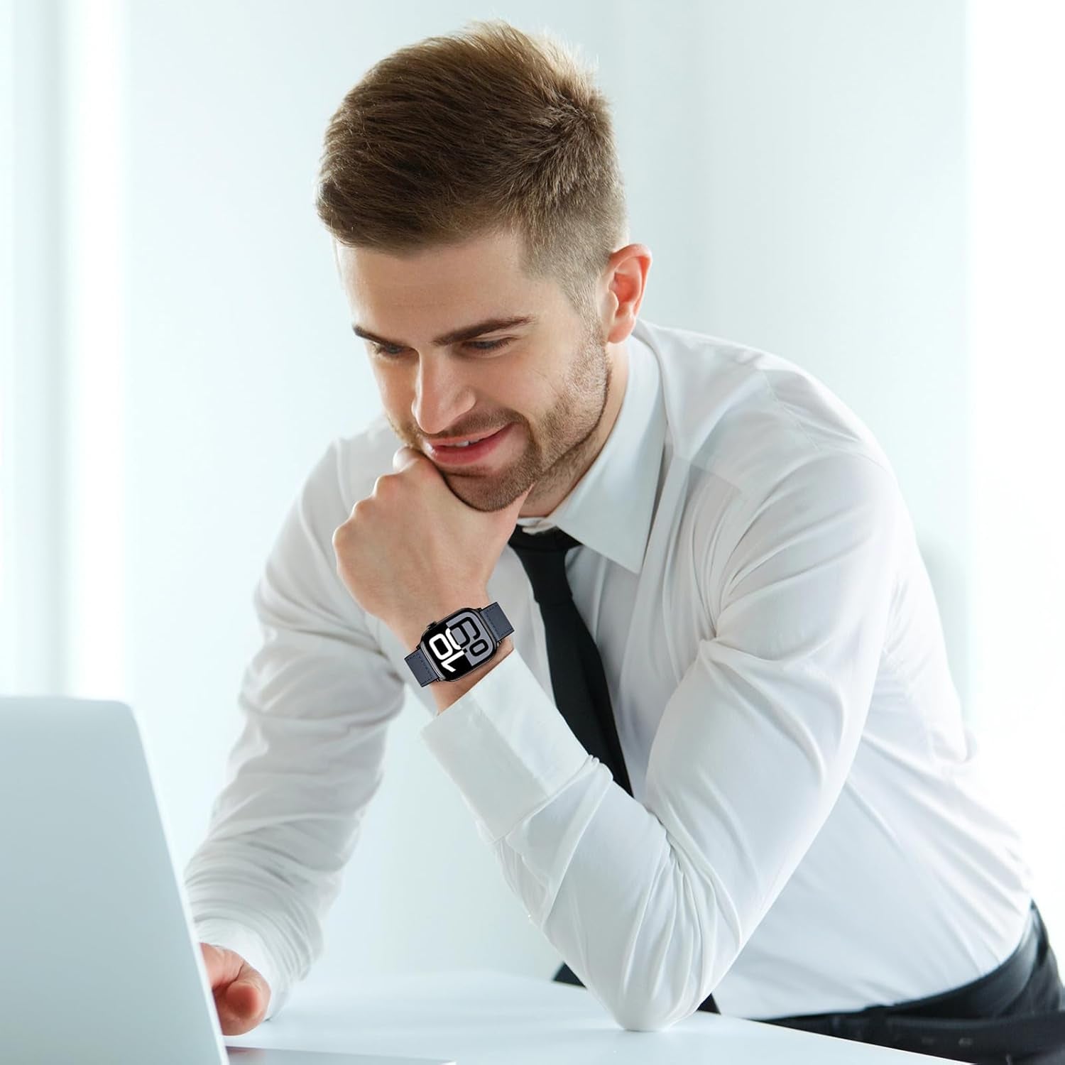 Magnetic Leather Strap Compatible with Apple Watch Band 38Mm 40Mm 41Mm 42Mm 44Mm 45Mm 46Mm 49Mm for Men Women,Top Grain Genuine Leather Wristband for Iwatch Series 10 9 8 7 6 5 4 3 Ultra 2 1 SE