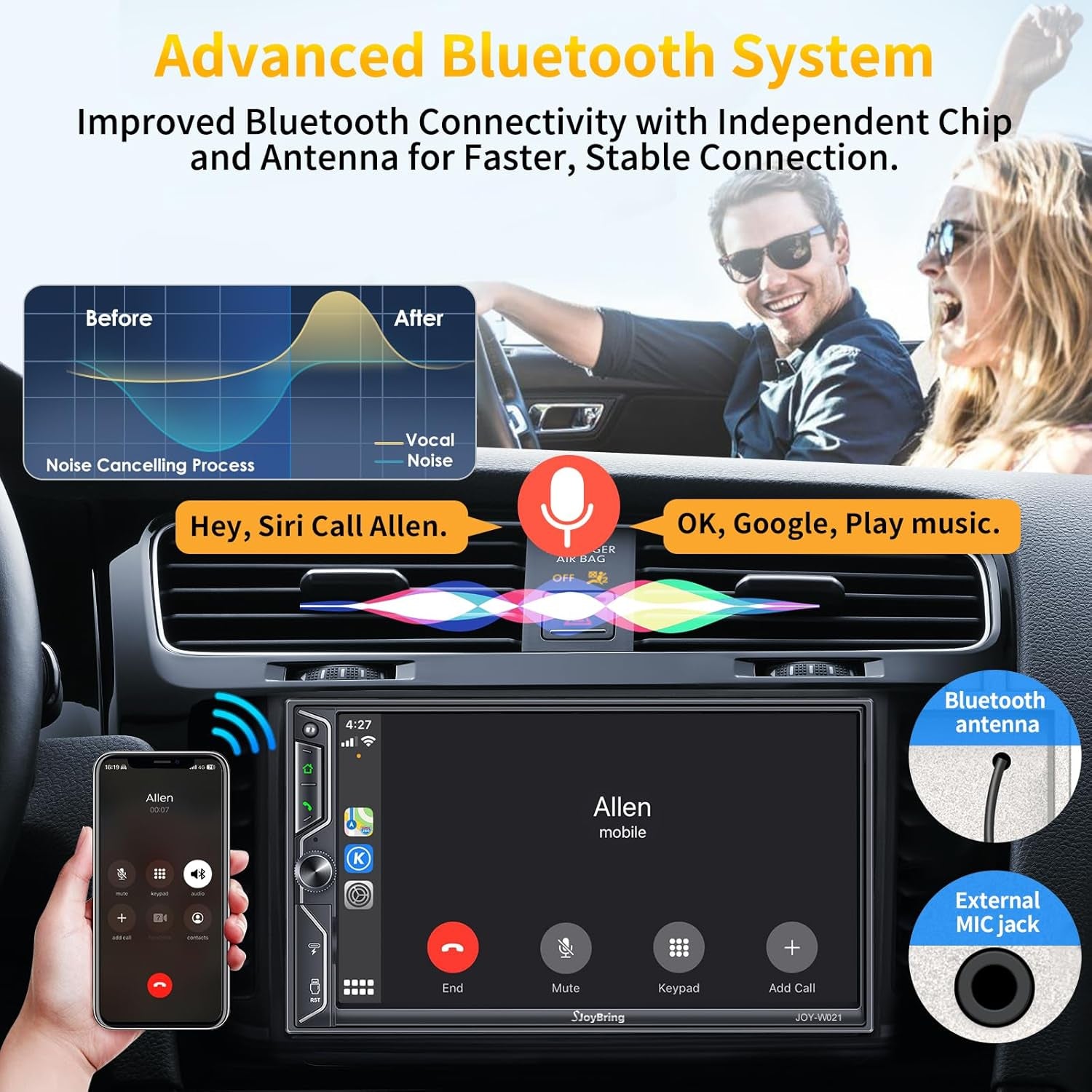 [QLED Screen Upgrade] Double Din Car Stereo with Wireless Apple Carplay and Android Auto, Bluetooth, 4.2-Channel Audio Output, Mirrorlink, 7" HD QLED Touchscreen, Backup Camera, AM/FM Car Radio