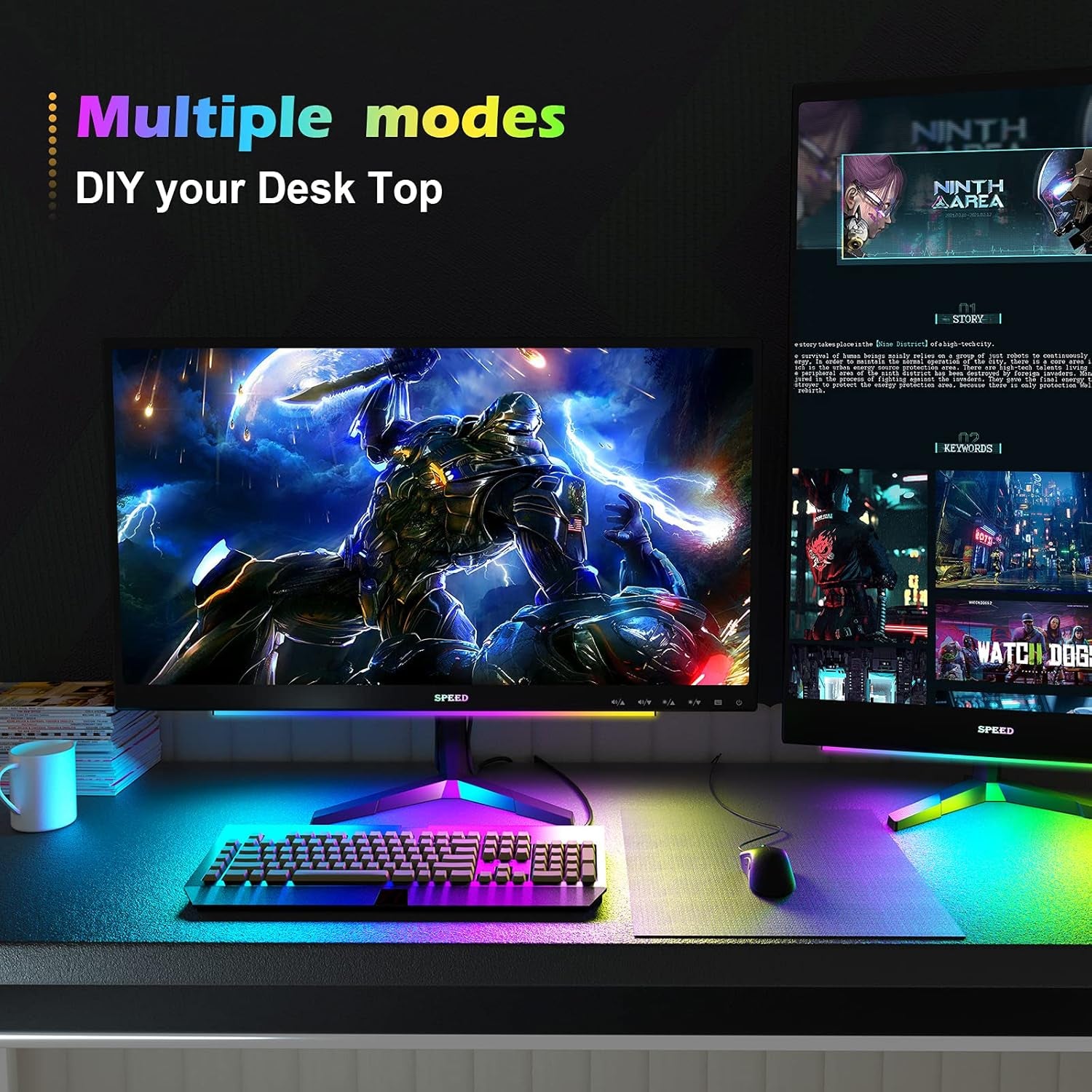 RGB under Monitor Light Bar, Gaming Lights for Gaming Setup, RGB Desk Led with Remote Controller, 5V USB Led Light Bar, Keyboard Gaming Light for Desk/Pc/Monitor/Computer/Setup/Room Accessories
