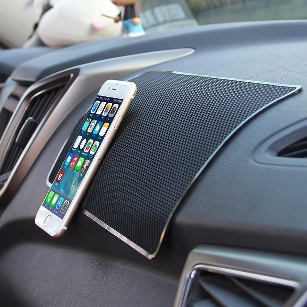 Car Dashboard Anti-Slip Rubber Pad, 10.6"X 5.9" Universal Non-Slip Car Magic Dashboard Sticky Adhesive Mat for Phones Sunglasses Keys Electronic Devices and More Use (Black/Grid)