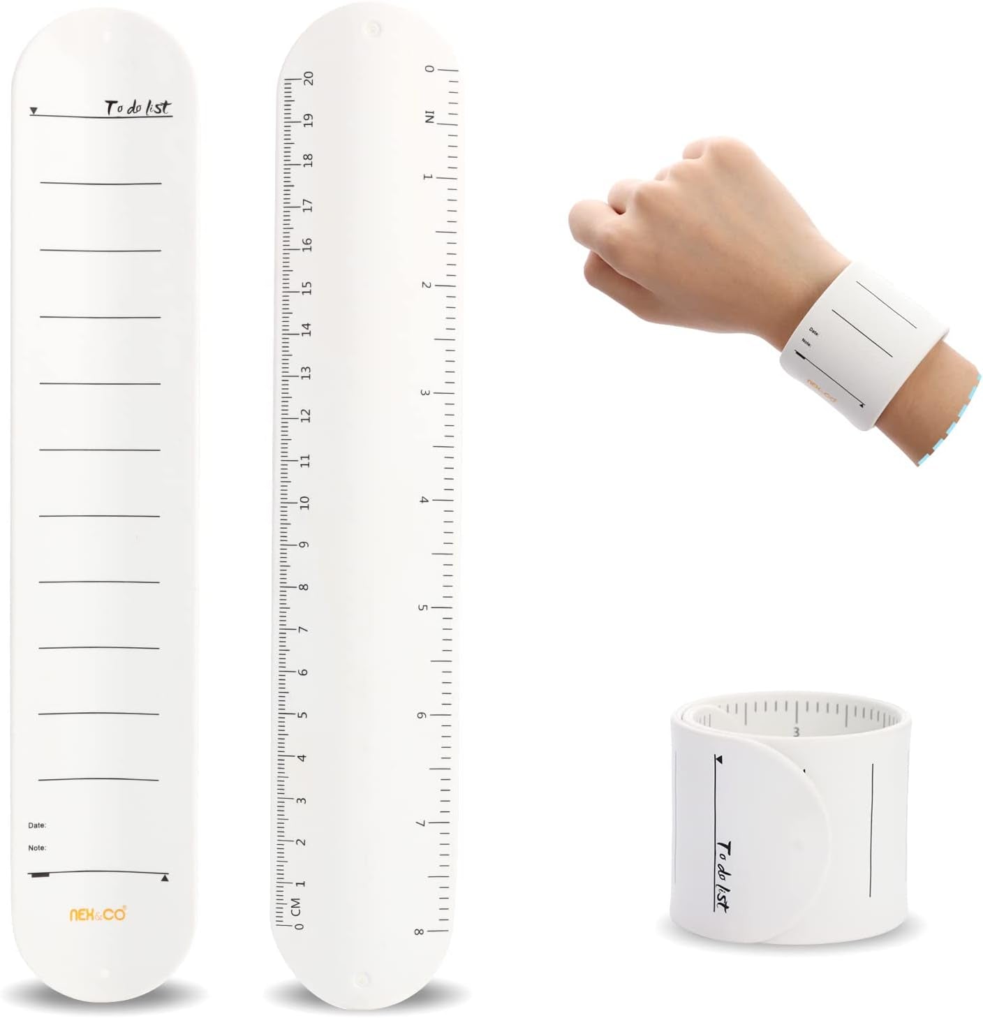 Wearable Nurse Notepad Wristbands, 2 Pack Silicone Reminder Bracelet Write on Memo, Dry Erase Slap Sticky Notes W/Ruler, Gifts for ADHD, Dementia, Vet Techs, ED/ER/RN Nurse, LPN/RVN (White)