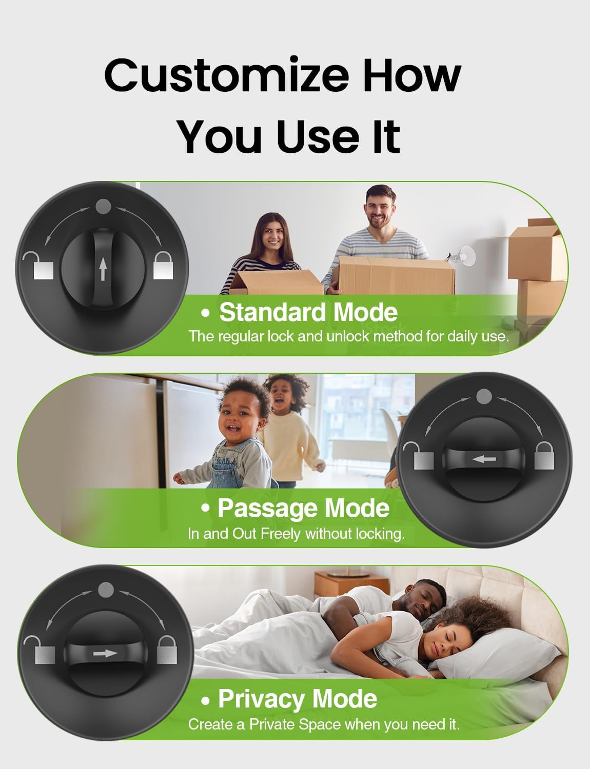 4-In-1 Smart Door Knob Fingerprint Door Lock with Keypad, Biometric & App Control, Keyless Entry for Room, Garage, Office, Apartment, Local Data Storage