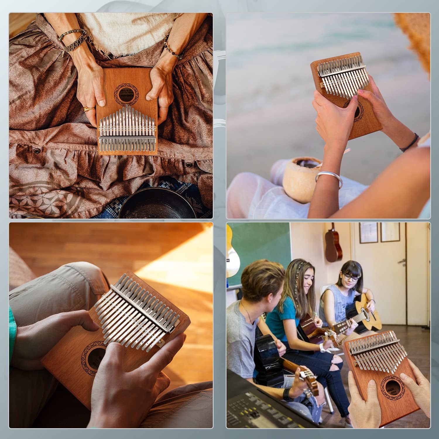 Kalimba Thumb Piano, Portable 17 Keys Mbira Finger Piano with Tune Hammer and Study Instruction,Musical Instruments Birthday Gift for Kid Adult Beginners Professional(Brown)