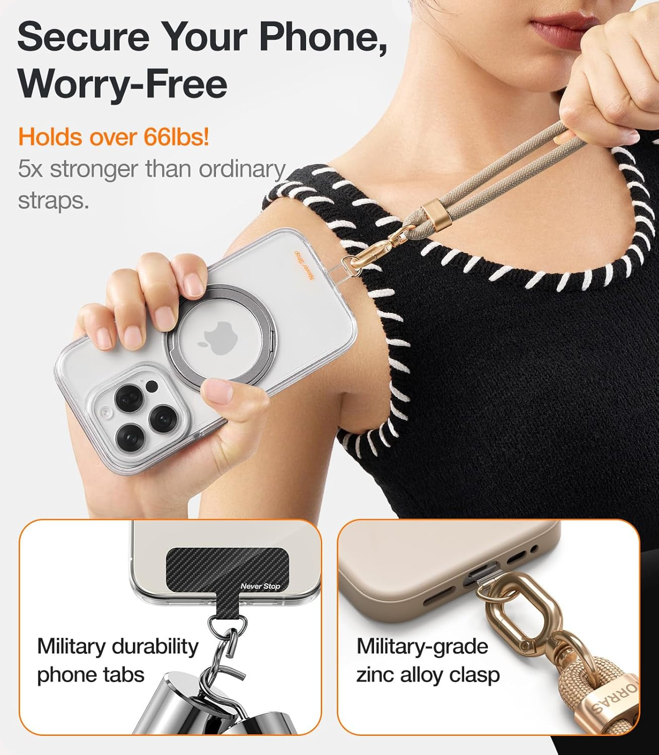 Phone Lanyard Crossbody with 2 Phone Tabs, Adjustable anti Theft Phone Strap for All Phones, Premium Metal Buckles, Skin-Friendly, Universal Cell Phone Neck Lanyard for Women and Men, Purple