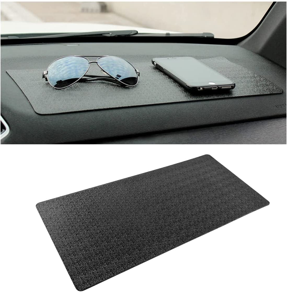 Car Dashboard Anti-Slip Sticky Pad, 15.7"X 7.8" Non-Slip Heat Resistant Rubber Mat, Auto Accessories for Home Office, Strong Adhesive anti Slide Pad for Phones, Sunglasses, Keys (Black/Car)