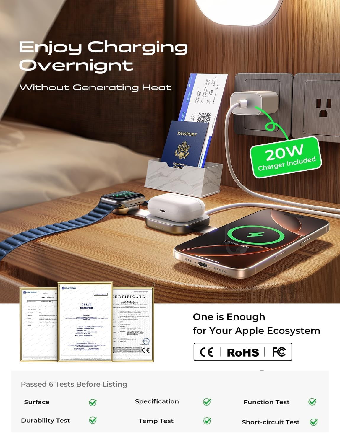 3 in 1 Foldable Charging Station for Apple Devices – Mini & Portable Travel Iphone Samsung Magsafe Charger Stand for Iphone 16/15/14 Pro Max, Iwatch, Airpods Pro, Valentines Day Gift for Her