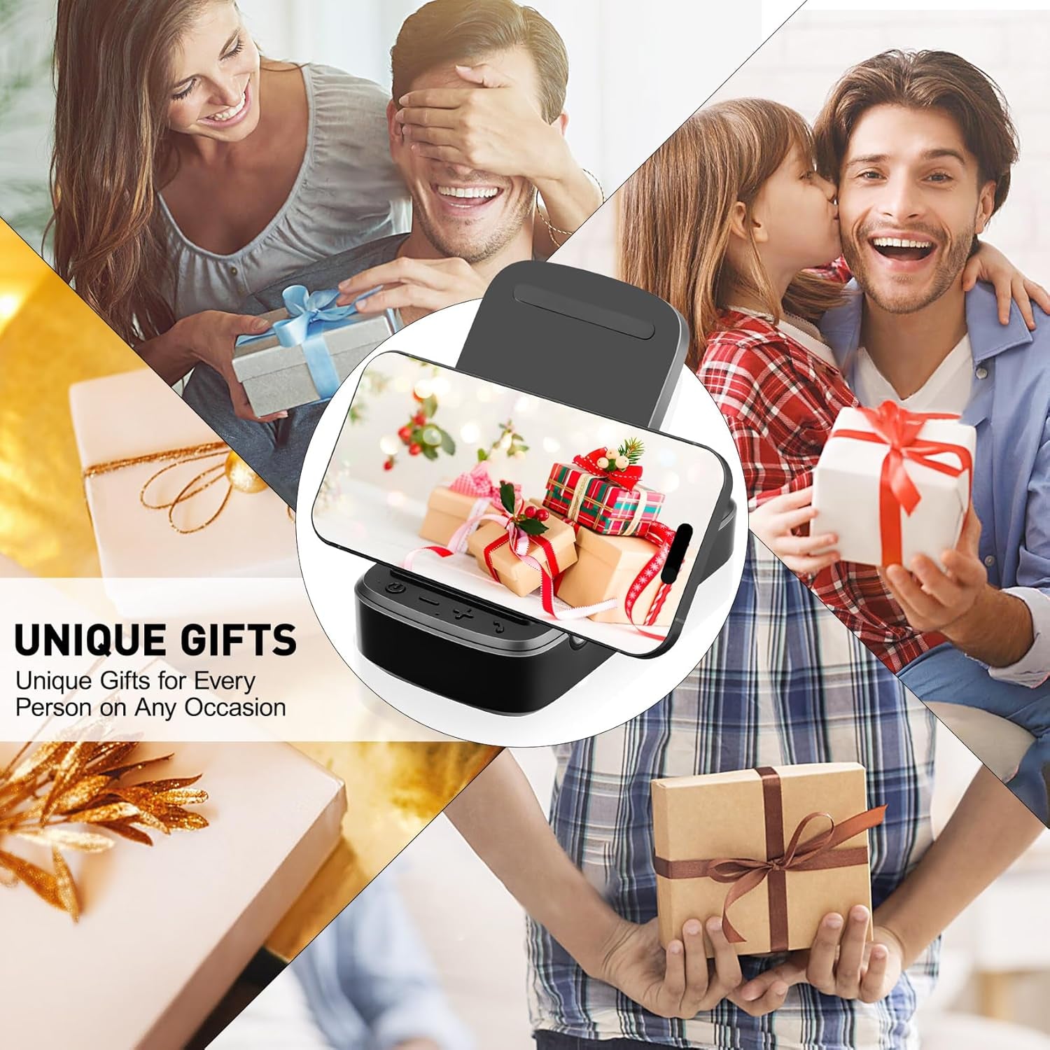 Cell Phone Stand with Wireless Bluetooth Speaker, Gifts for Men/Women/Dad/Mom/Her/Him, Adjustable Tablet Holder, Anti-Slip Design with HD Surround Sound, Compatible with Iphone/Ipad/Samsung