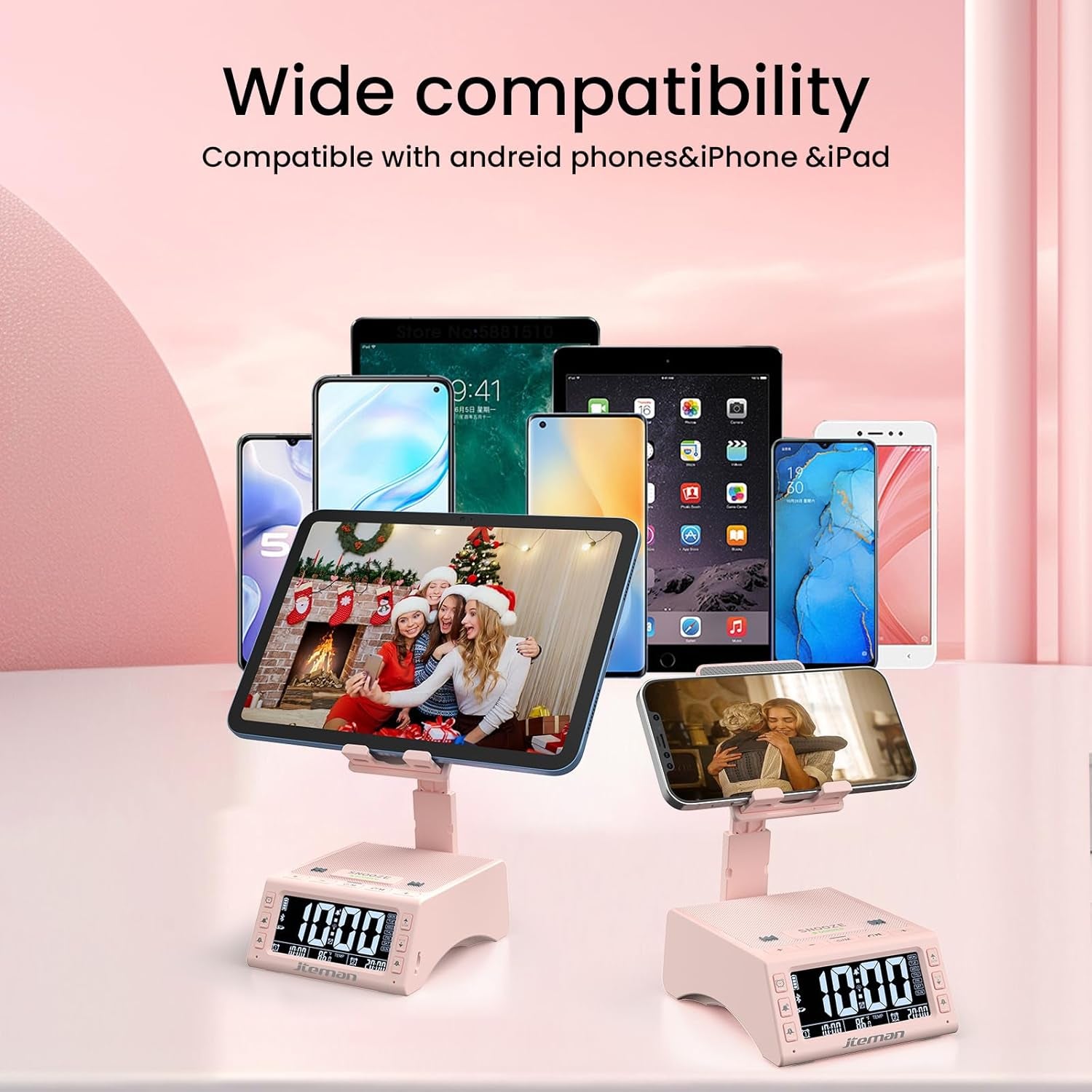 Gifts for Men Women,Cell Phone Stand with Wireless Bluetooth Speaker,Adjustable Cool Tech Kitchen Gadgets,Unique Birthday Gift Idea for Him, Husband, Boyfriend（Pink）