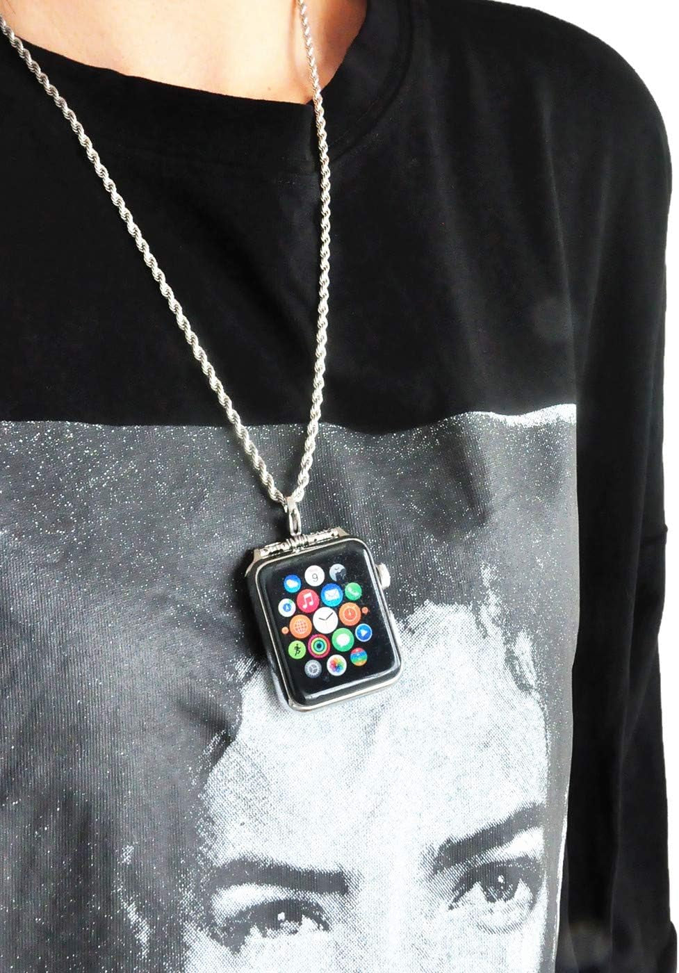 Stainless Steel Chain Necklace Smartwatch Band 42Mm Series 3 2 1 / 44Mm Series 4 New Polished Silver Metal Twisted Style Rope Neckband Replacement Accessories Wearable Technology Women Men