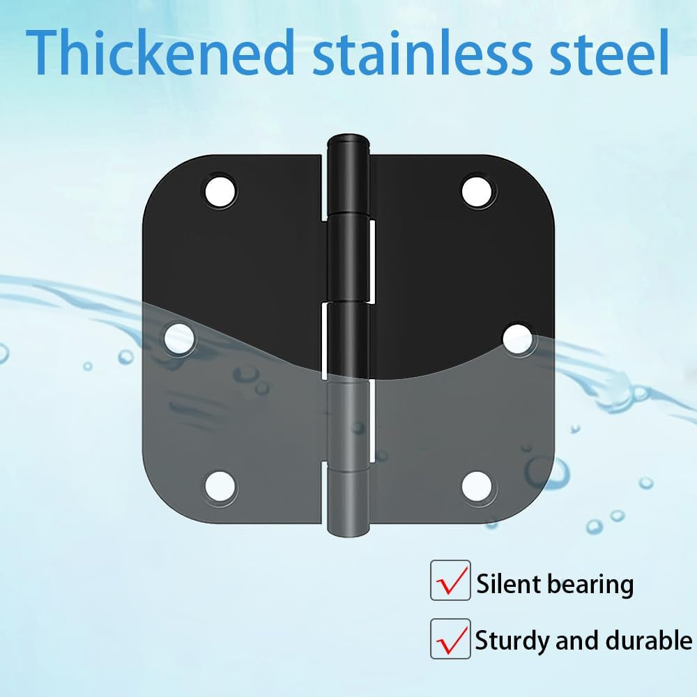 6Pcs Matte Black Door Hinges 3.5 X 3.5 Inch,Interior 3 1/2 Inch Door Hinges,5/8" Radius Corners Flat Iron Hinge,Hardware Controls(Black)