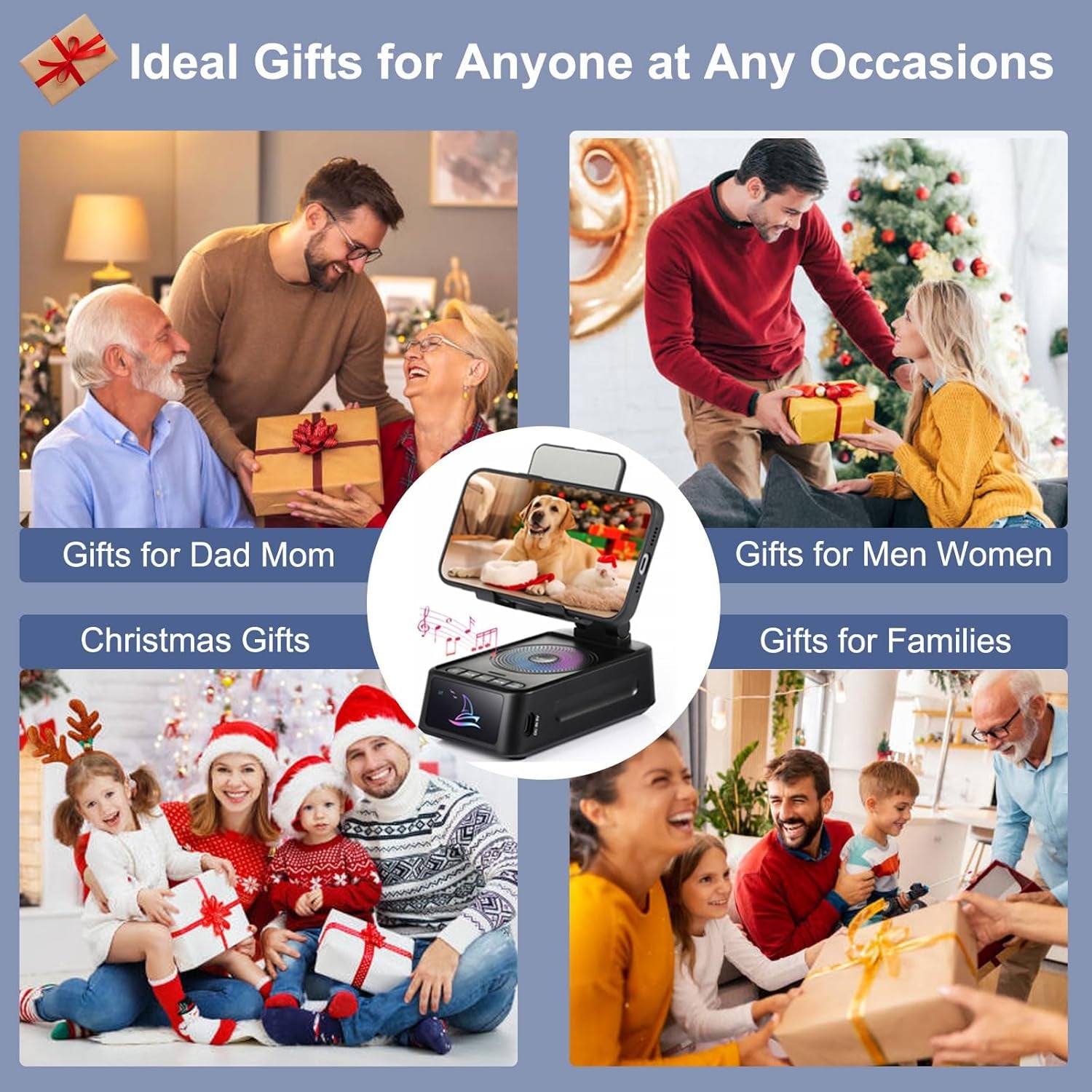 Birthday Gifts for Men, Cell Phone Stand with Bluetooth Speaker, Gifts for Men Women, Men Gifts Unique for Dad Him Husband Boyfriend, Gadget Compatible with Iphone/Android, Ideal Gifts for Christmas