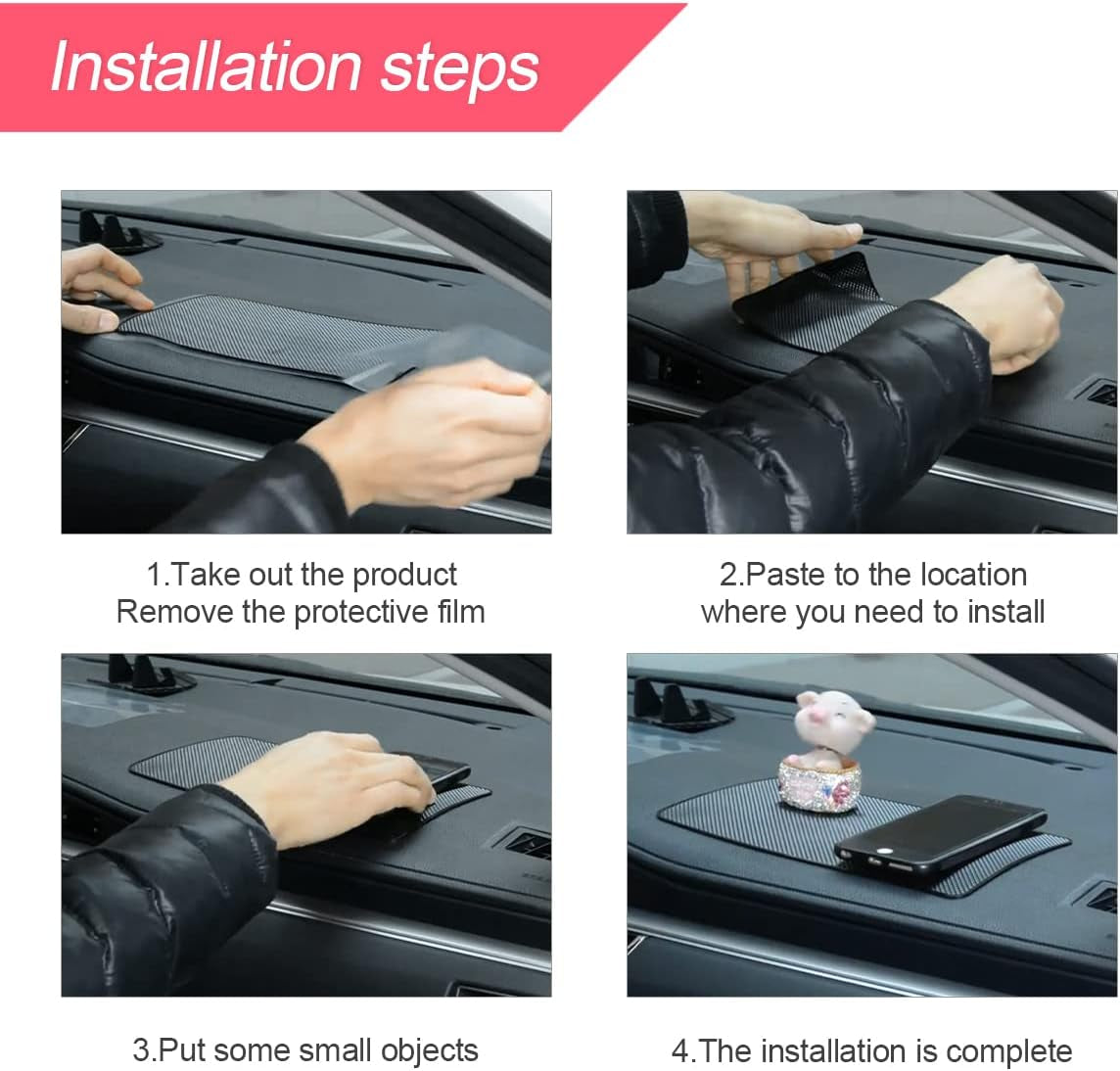 Car Dashboard Anti-Slip Sticky Pad, 15.7"X 7.8" Non-Slip Heat Resistant Rubber Mat, Auto Accessories for Home Office, Strong Adhesive anti Slide Pad for Phones, Sunglasses, Keys (Black/Car)