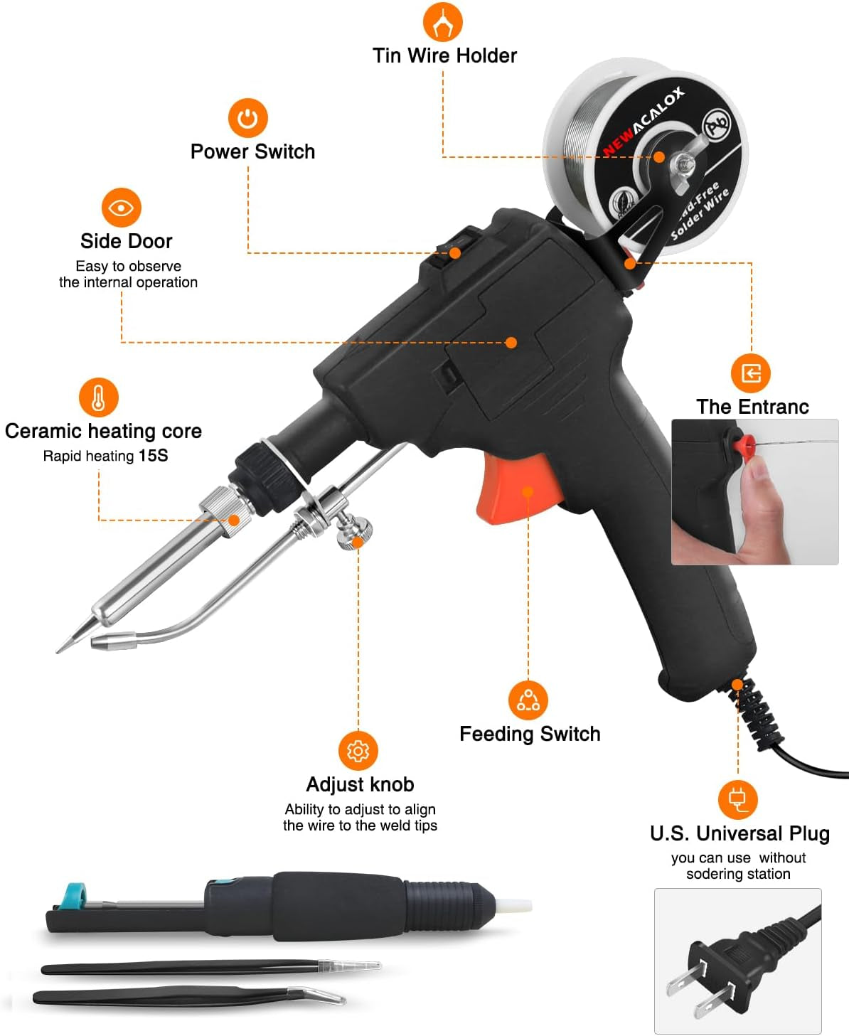 Soldering Iron Kit,  Soldering Gun Automatic Hand-Held Solder Gun Iron Kit Welding Tool, Desoldering Pump, Tweezers for Circuit Board, Home DIY, Electronic Repair