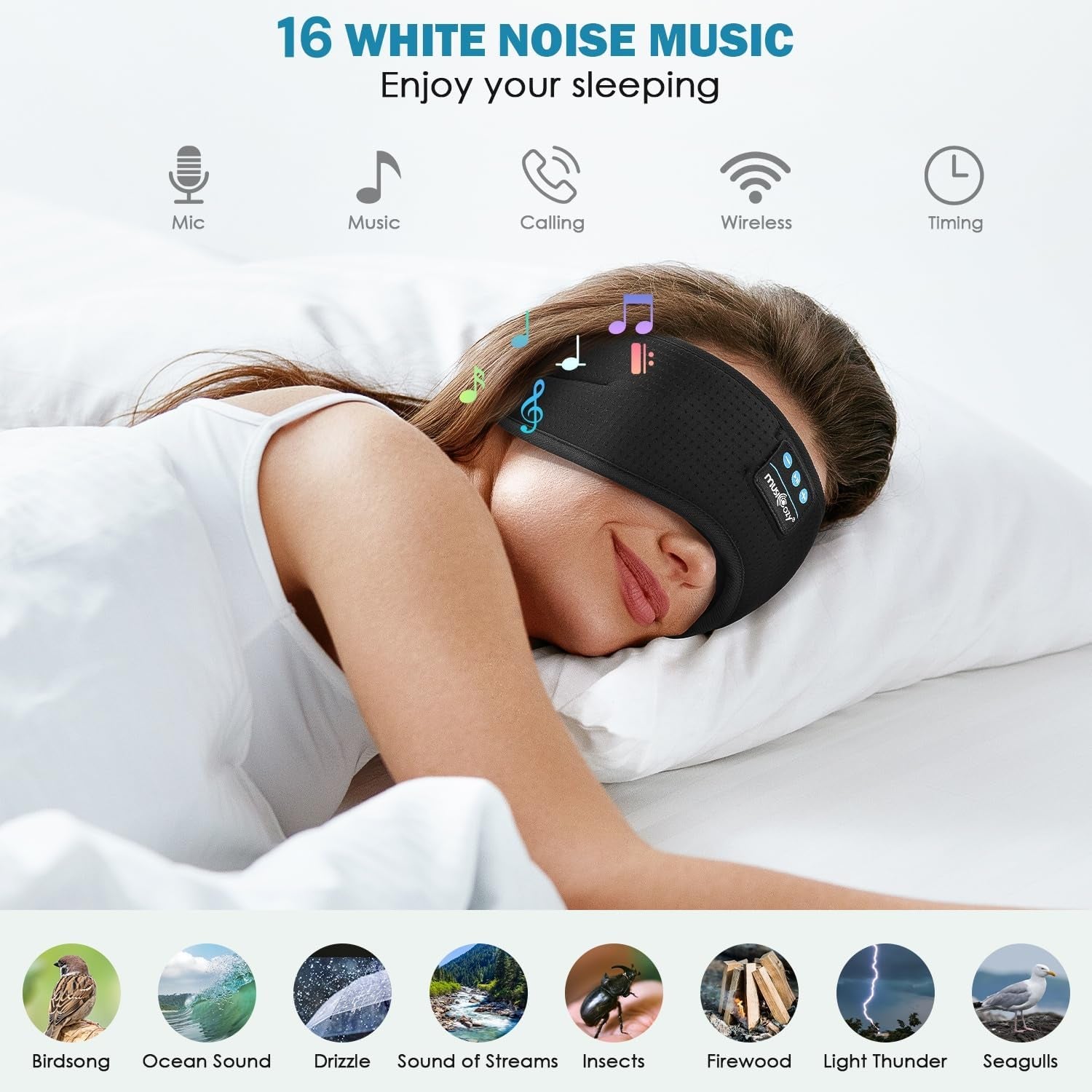 Sleep Headphones, Bluetooth Sleep Mask Headband Headphones Sleeping Eye Mask, Wireless Music Earbuds Earphones with HD Headphones Ultra-Thin Stereo Speakers for Side Sleepers Men Women