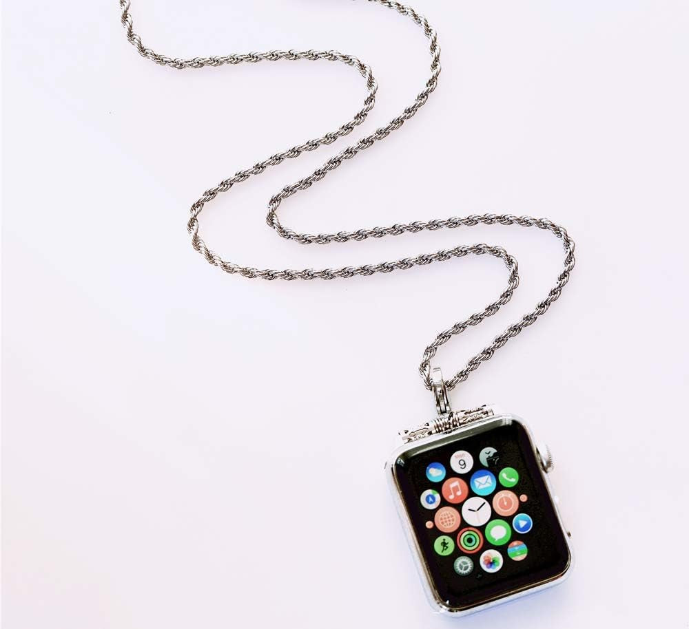 Stainless Steel Chain Necklace Smartwatch Band 42Mm Series 3 2 1 / 44Mm Series 4 New Polished Silver Metal Twisted Style Rope Neckband Replacement Accessories Wearable Technology Women Men