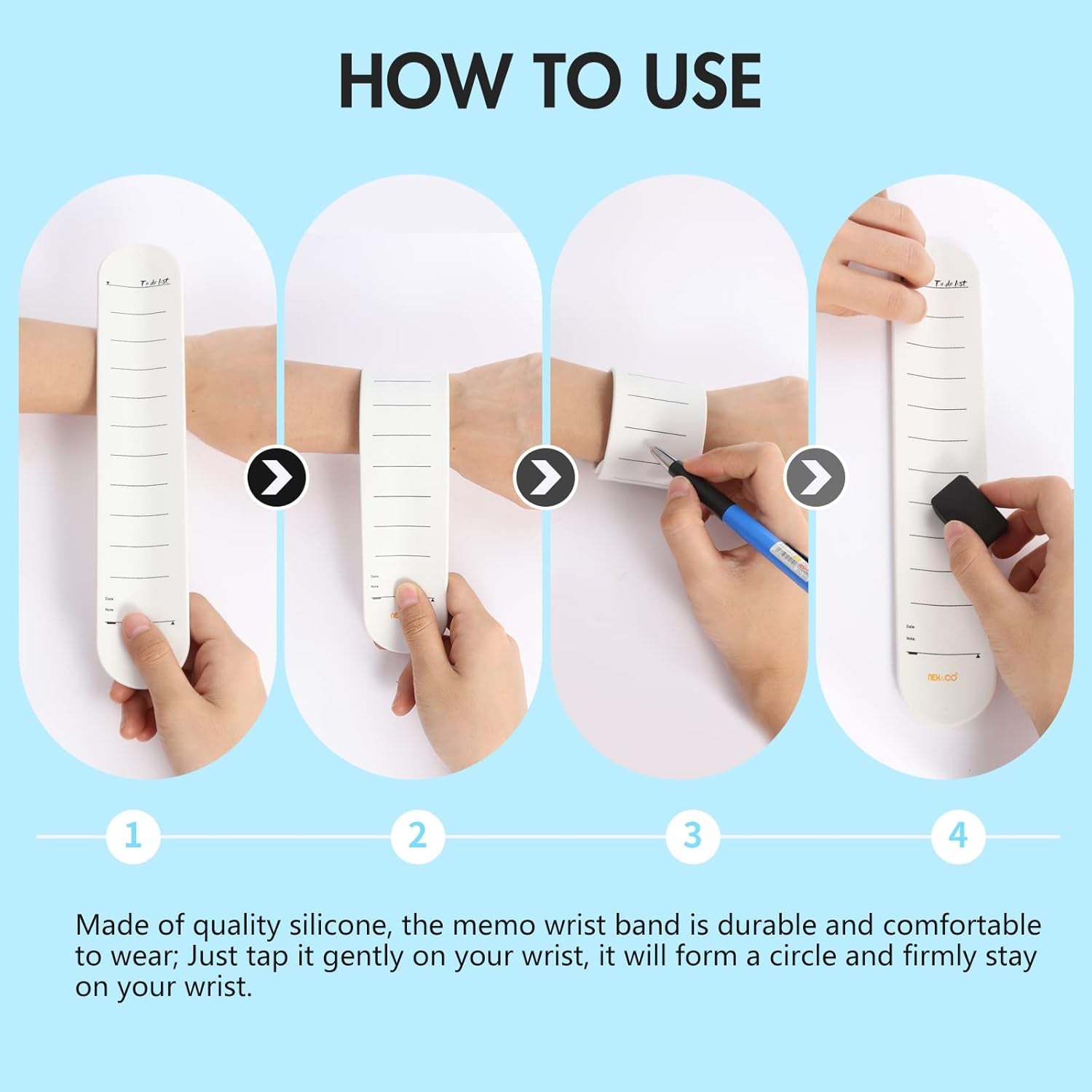 Wearable Nurse Notepad Wristbands, 2 Pack Silicone Reminder Bracelet Write on Memo, Dry Erase Slap Sticky Notes W/Ruler, Gifts for ADHD, Dementia, Vet Techs, ED/ER/RN Nurse, LPN/RVN (White)