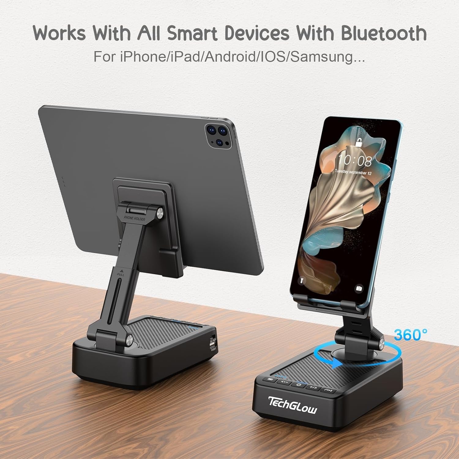 Gifts for Men Women Foldable Cellphone Stand with Bluetooth Speaker Power Bank 360° Rotatable Phone Stand Birthday Gift Idea for Mom Dad Cool Tech Gifts