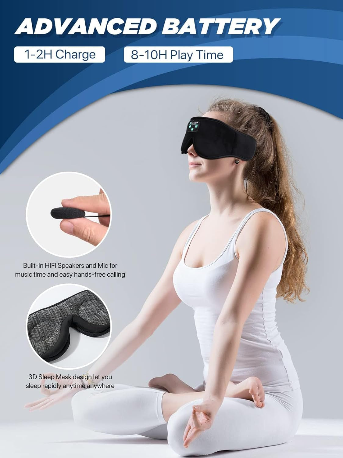 Sleep Headphones,  Bluetooth Eye Mask for Sleeping, Sleep Mask with Bluetooth Headphones, Washable Bluetooth Sleep Mask for Meditation Travel, Cool Tech Gadgets Unique Gift for Men Women
