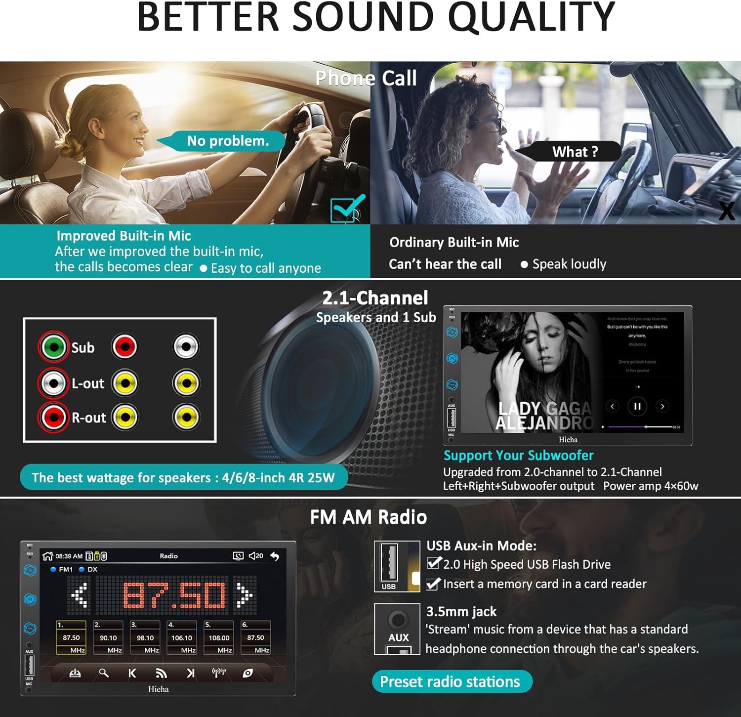 7" Carplay Screen for Car, Voice-Control Double Din Car Stereo, Bluetooth 5.3 Touchscreen Car Audio Receiver for Android Auto, for Apple Carplay, Car Player with Backup Cam/Mirror Link, USB/AM/FM