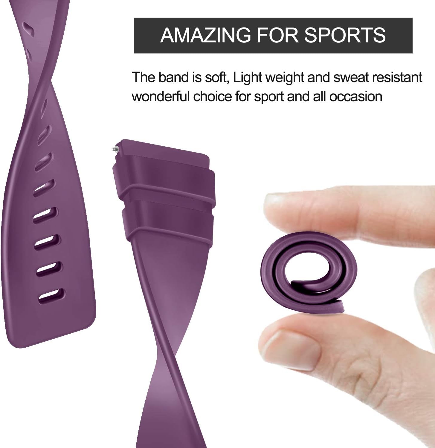 PACK 3 Soft Silicone Bands for Fitbit Versa 2 / Fitbit Versa/Fitbit Versa Lite Classic Adjustable Sport Bands for Women Men Small Large(Without Tracker) (Large, Purple+Violet+Peach)