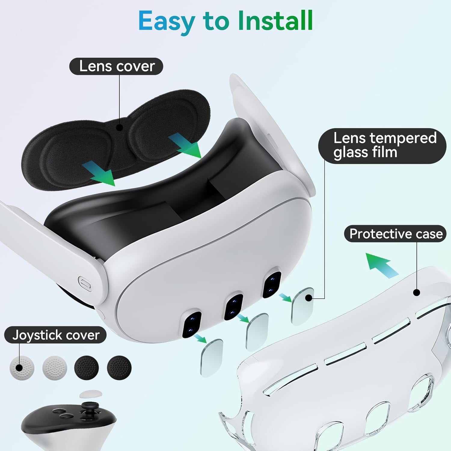 Protective Case for Meta Quest 3,VR Accessories for Meta Quest 3,Replacement Kit for Meta Quest 3,Include Impact Resistant Cover Lens Cover Lens Tempered Glass Protector Joystick Caps