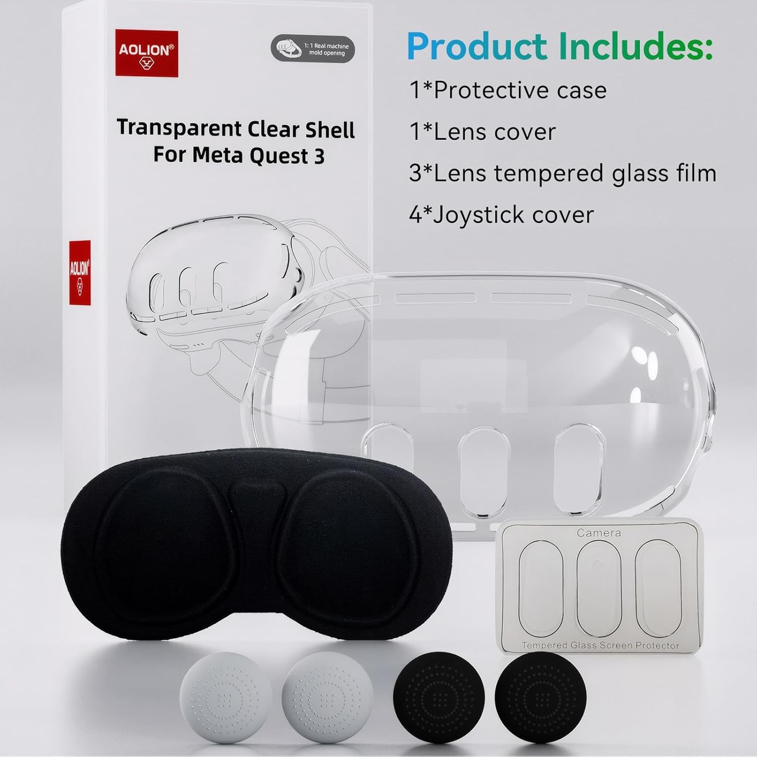 Protective Case for Meta Quest 3,VR Accessories for Meta Quest 3,Replacement Kit for Meta Quest 3,Include Impact Resistant Cover Lens Cover Lens Tempered Glass Protector Joystick Caps