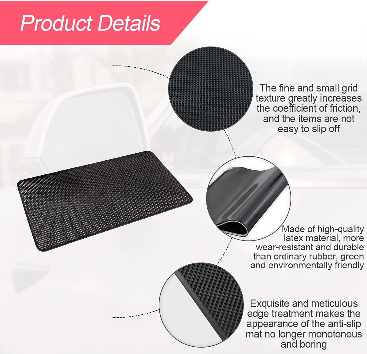 Car Dashboard Anti-Slip Rubber Pad, 10.6"X 5.9" Universal Non-Slip Car Magic Dashboard Sticky Adhesive Mat for Phones Sunglasses Keys Electronic Devices and More Use (Black/Grid)