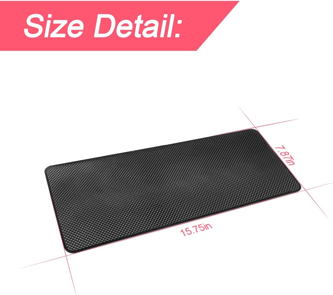 Car Dashboard Anti-Slip Sticky Pad, 15.7"X 7.8" Non-Slip Heat Resistant Rubber Mat, Auto Accessories for Home Office, Strong Adhesive anti Slide Pad for Phones, Sunglasses, Keys (Black/Grid)