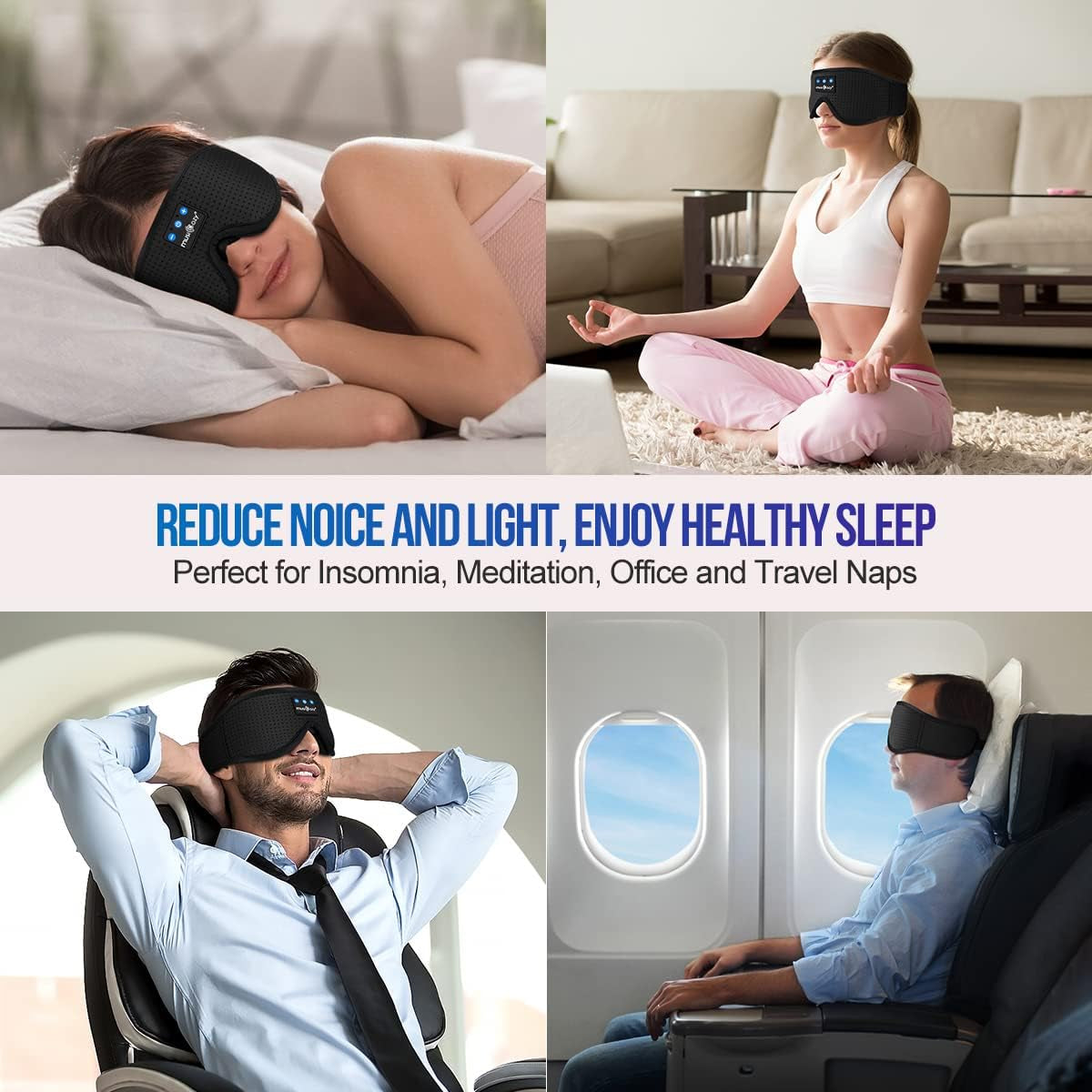 3D Bluetooth 5.2 Sleep Headphones, Breathable Wireless Music Eye Mask, Sleeping Headphones with Headband for Side Sleepers, Women, Men, Air Travel, Unique Tech Gifts
