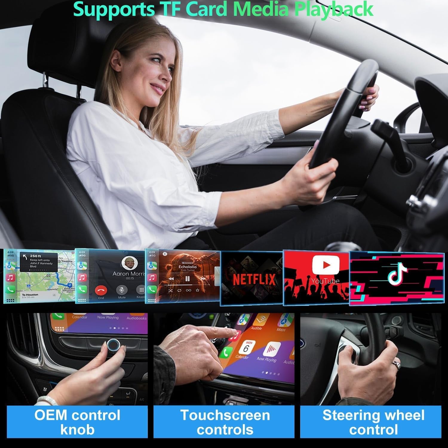 Wireless Carplay Adapter, Car Play Adapter Supports Netflix, Youtube, TF Card Plug & Play, Android Auto Wireless Adapter Carplay Dongle Fits for Factory Wired Carplay Cars from 2015 & Ios10+