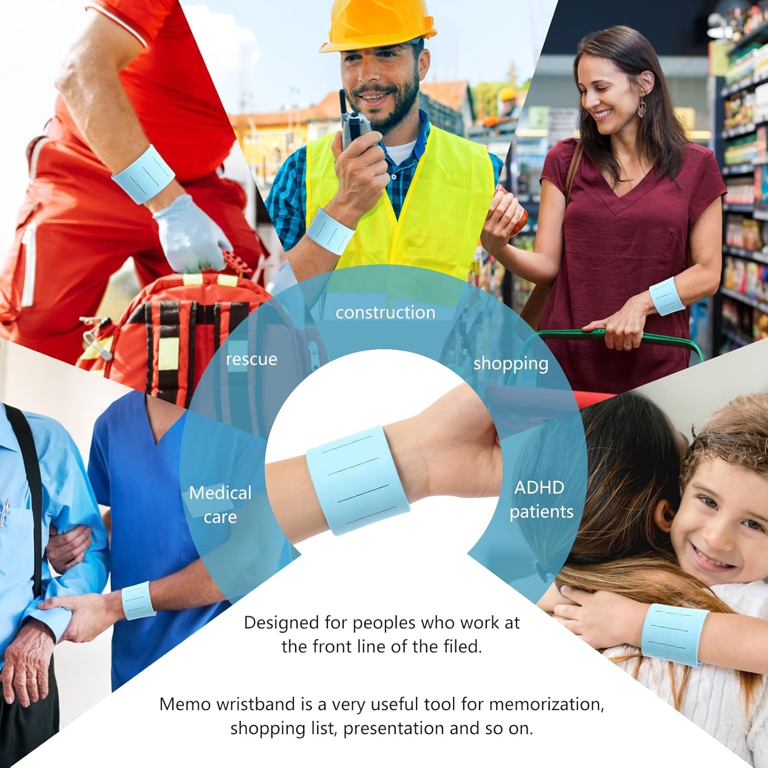 Wearable Nurse Notepad Wristbands, 2 Pack Silicone Reminder Bracelet Write on Memo, Dry Erase Slap Sticky Notes W/Ruler, Gifts for ADHD, Dementia, Vet Techs, ED/ER/RN Nurse, LPN/RVN (White)