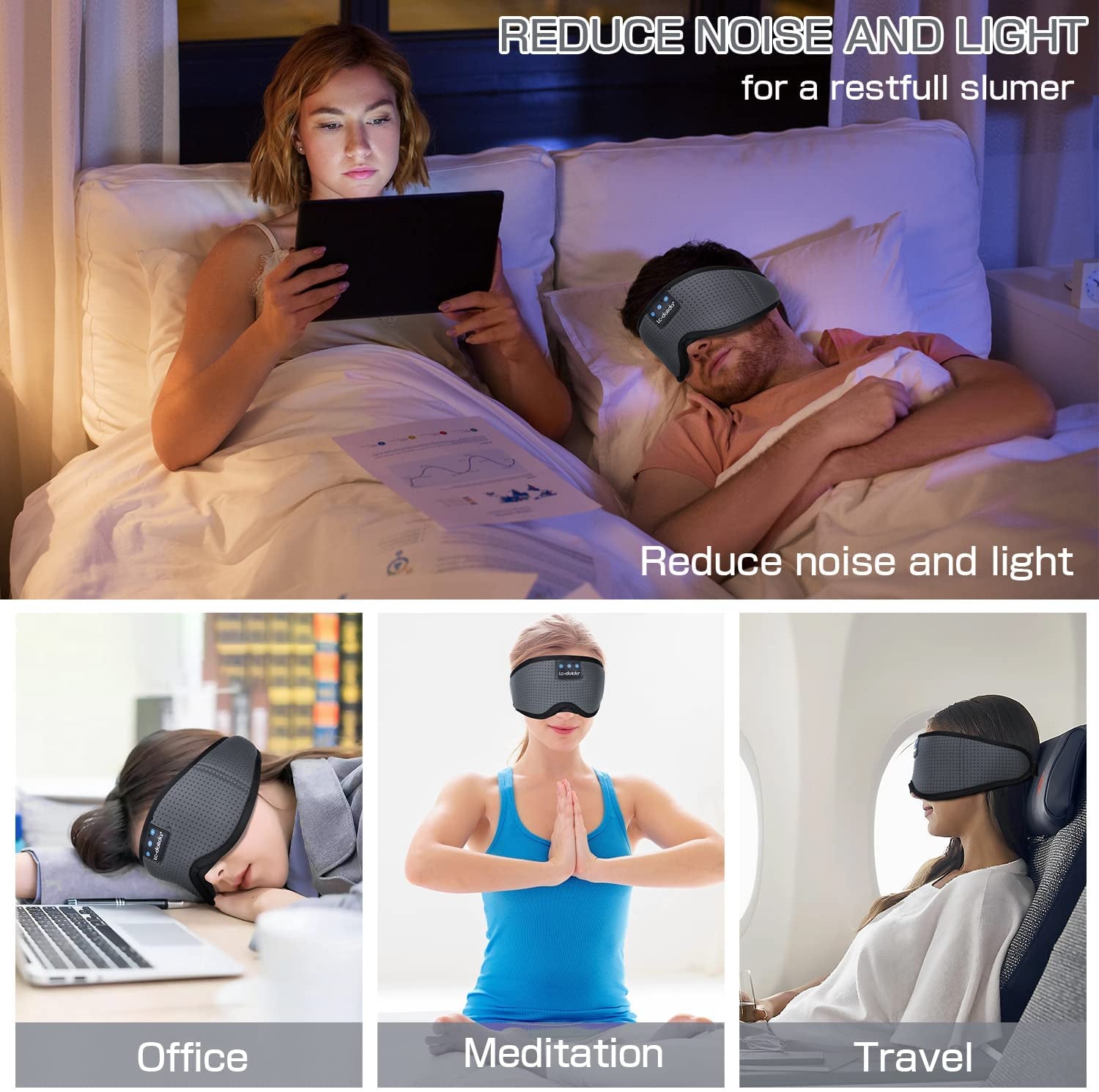Sleep Headphones, Sleep Mask Bluetooth Wireless Music Eye Mask, Sleeping Headphones for Side Sleepers Sleep Mask with Bluetooth Headphones Ultra-Thin Stereo Speakers Perfect for Sleeping