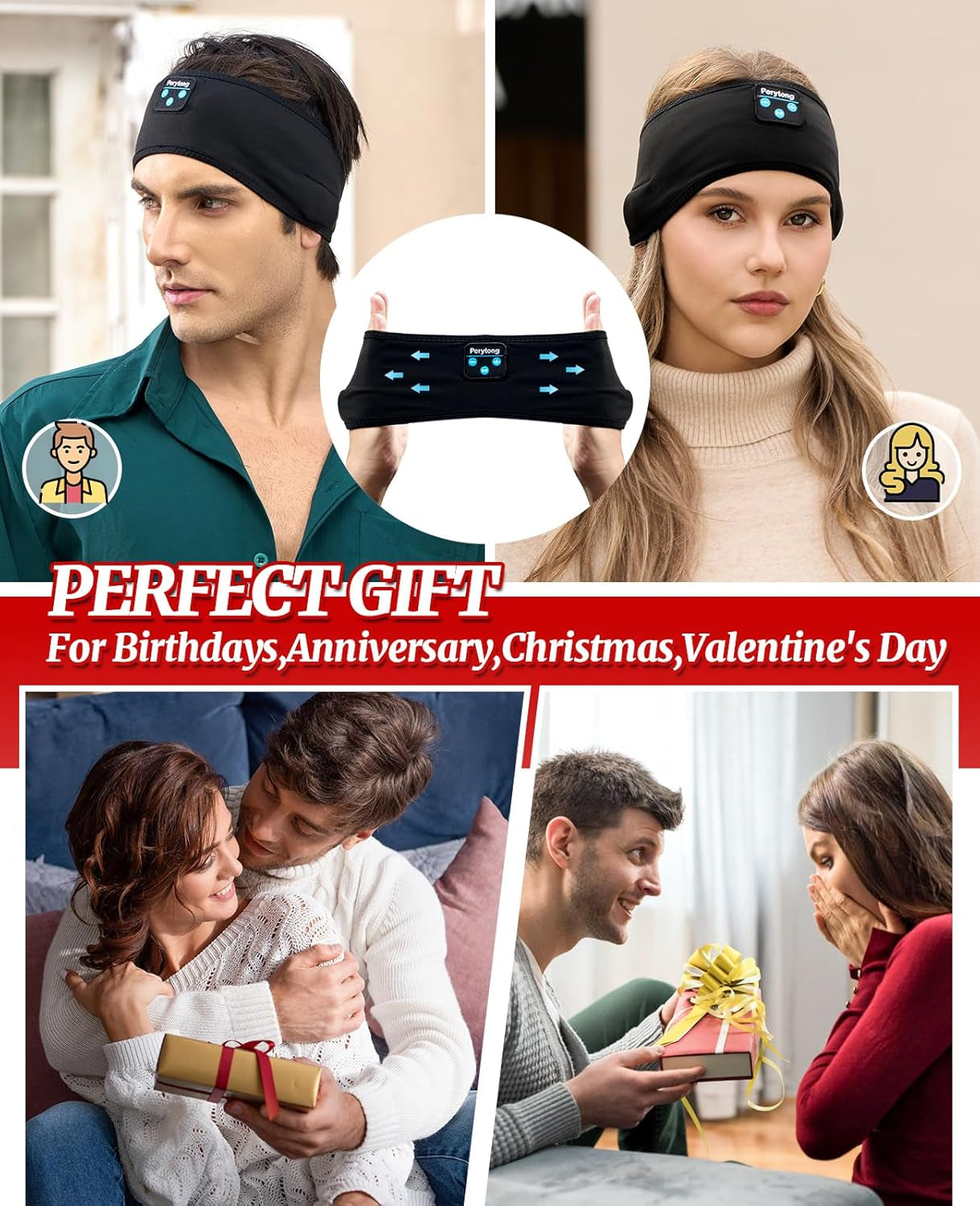 Sleep Headphones Headband, Wireless Sleeping Earbuds Earphones Sweat Resistant with Ultra-Thin HD Stereo Speaker, Bluetooth 5.2 for Workout Running Cool Gadgets Unique Gifts for Men Women