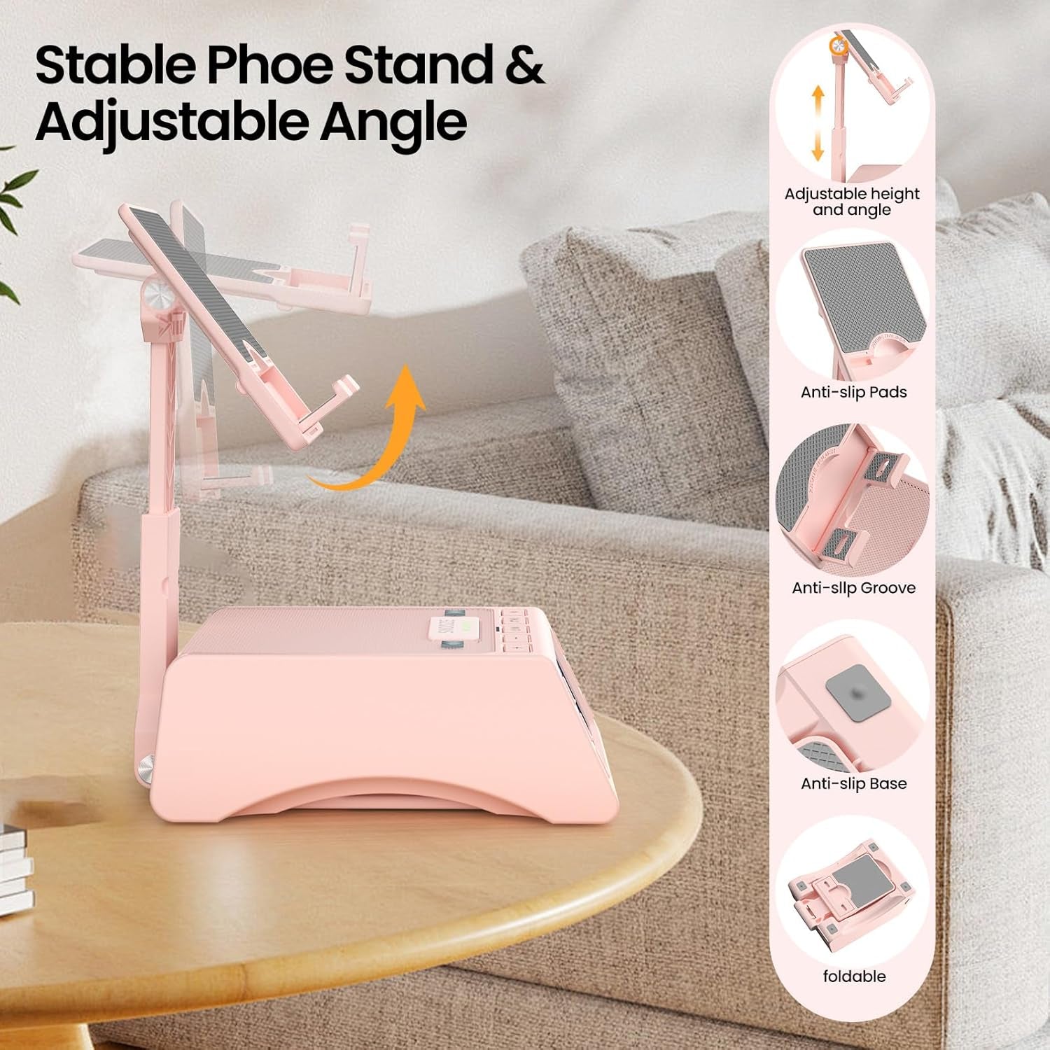 Gifts for Men Women,Cell Phone Stand with Wireless Bluetooth Speaker,Adjustable Cool Tech Kitchen Gadgets,Unique Birthday Gift Idea for Him, Husband, Boyfriend（Pink）