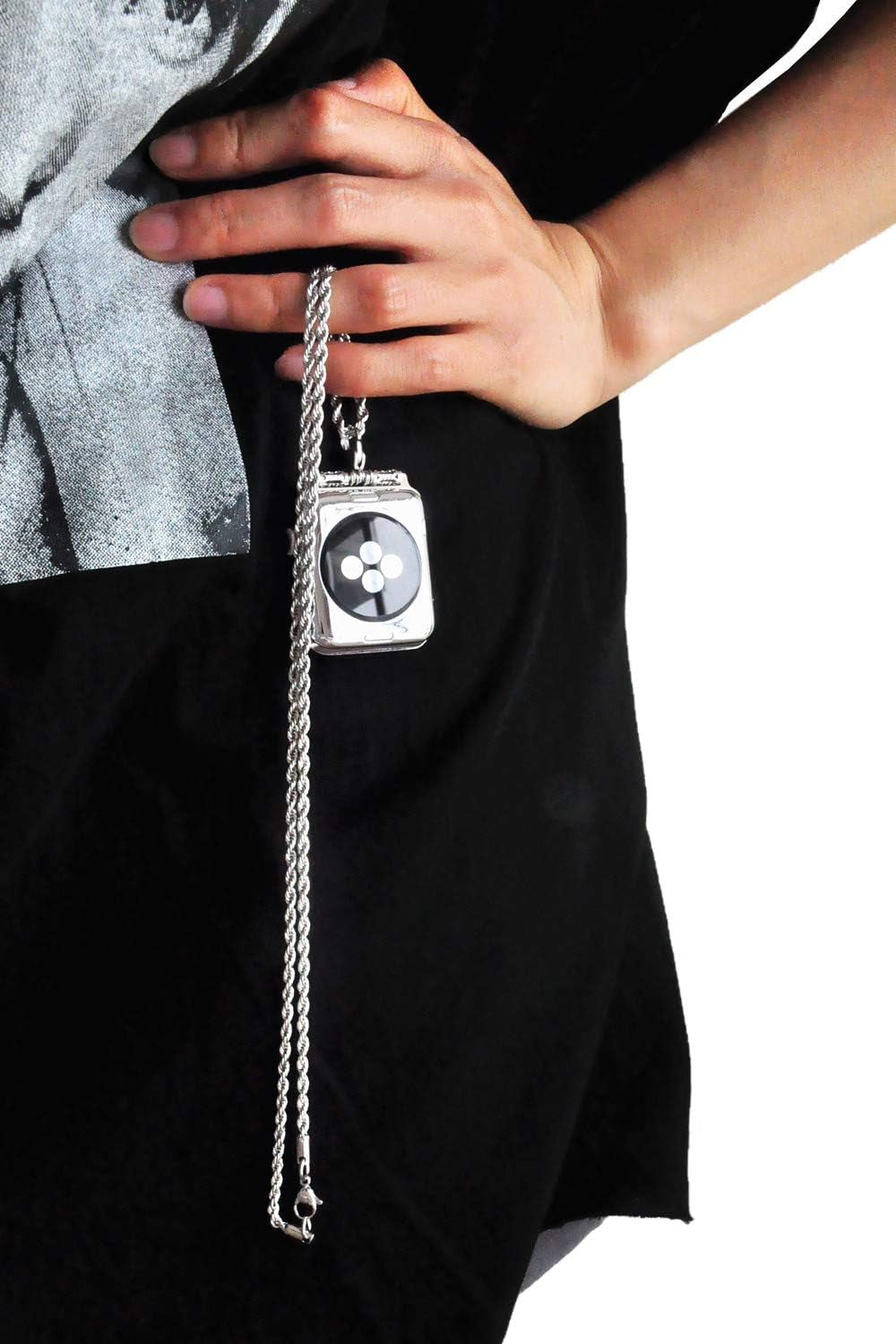 Stainless Steel Chain Necklace Smartwatch Band 42Mm Series 3 2 1 / 44Mm Series 4 New Polished Silver Metal Twisted Style Rope Neckband Replacement Accessories Wearable Technology Women Men