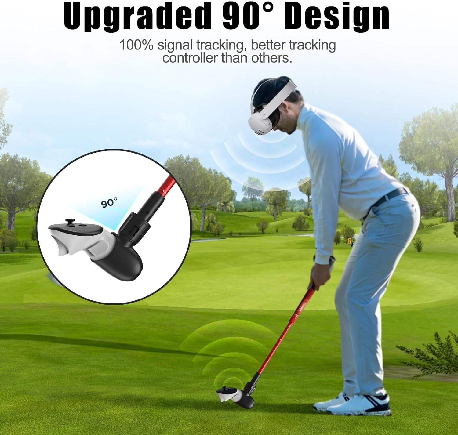 Adjustable Length VR Golf Club Handle for Meta Quest 3S/Quest 3/Oculus Quest 2, 90 Degree Virtual Reality Baseball Controller Attachment, Simulator Real Golf Game (ONLY for Right Controller)