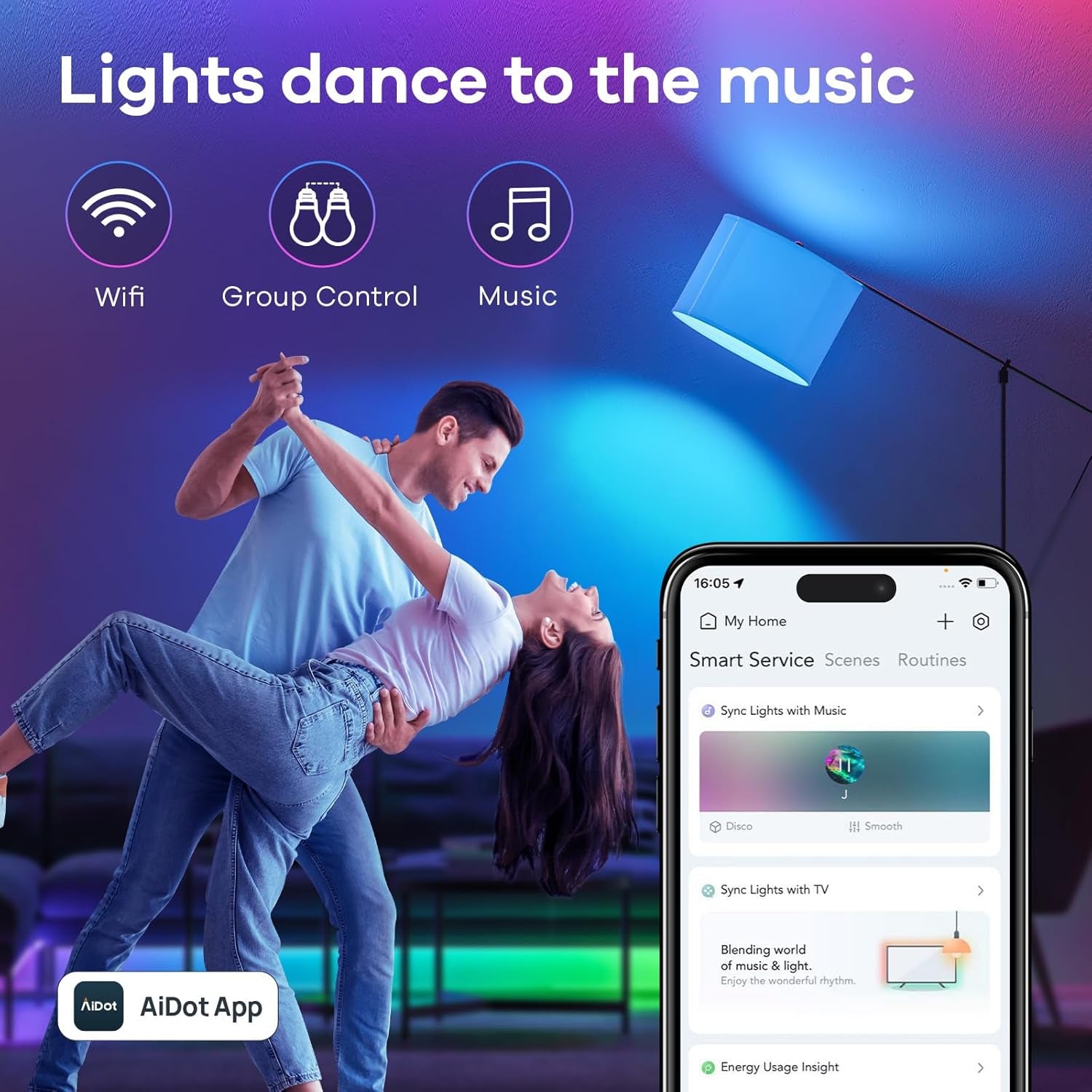 Matter Smart Light Bulb, Smart Bulbs Work with Apple Home/Siri/Alexa/Google Home/Smartthings, LED Color Changing Light Music Sync RGTBW, Smart Home, 60W 800LM A19 E26 2.4Ghz Wifi Only, 2 Pack