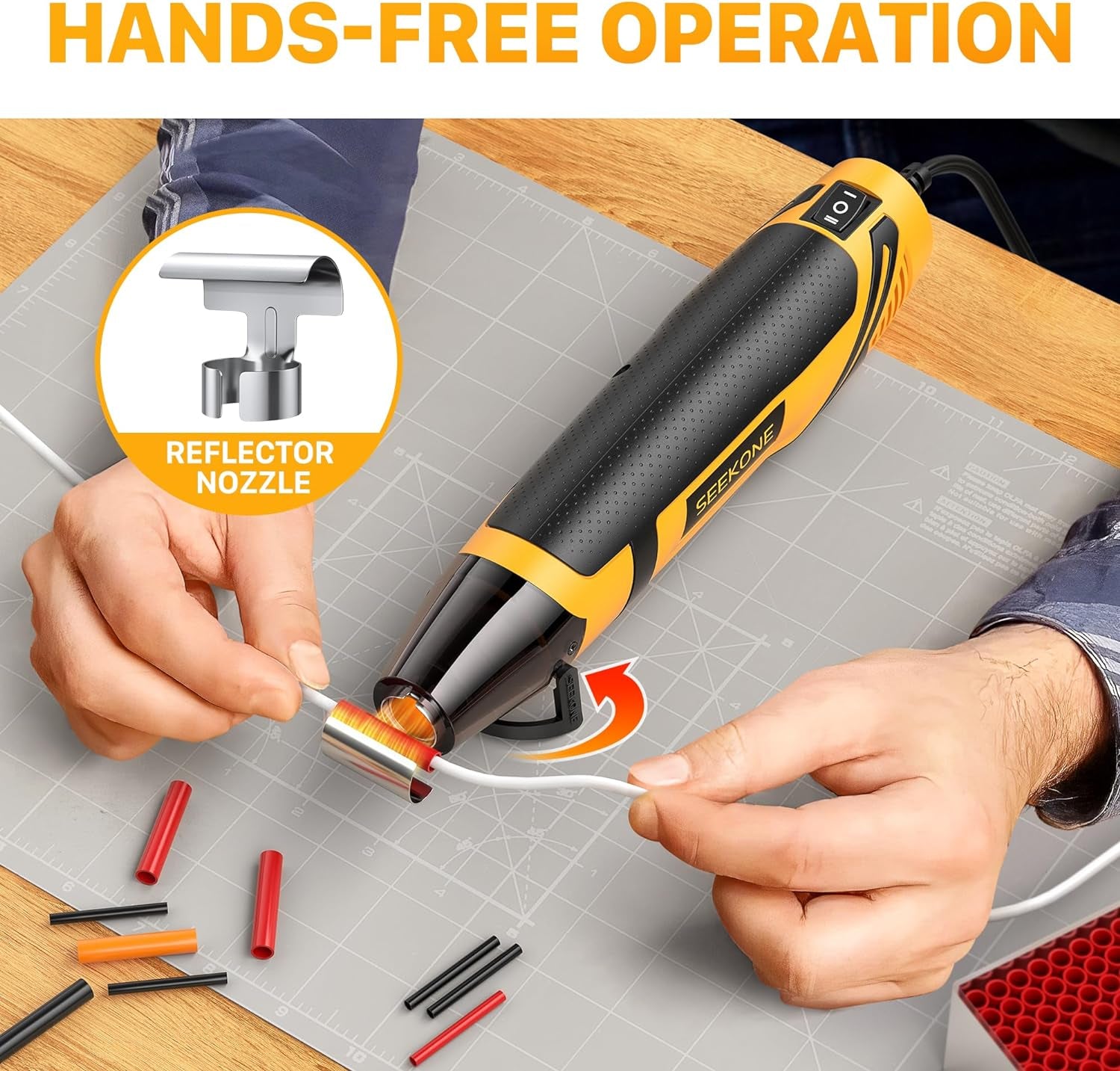 Mini Heat Gun, 350W 2-Temp Settings 500℉ & 842℉（260℃& 450℃） Fast Heat Hot Air Gun Tool with Reflector Nozzle and 4.9Ft Long Cable Overload Protection for Crafting, Vinyl Wrap and Shrink Tubing