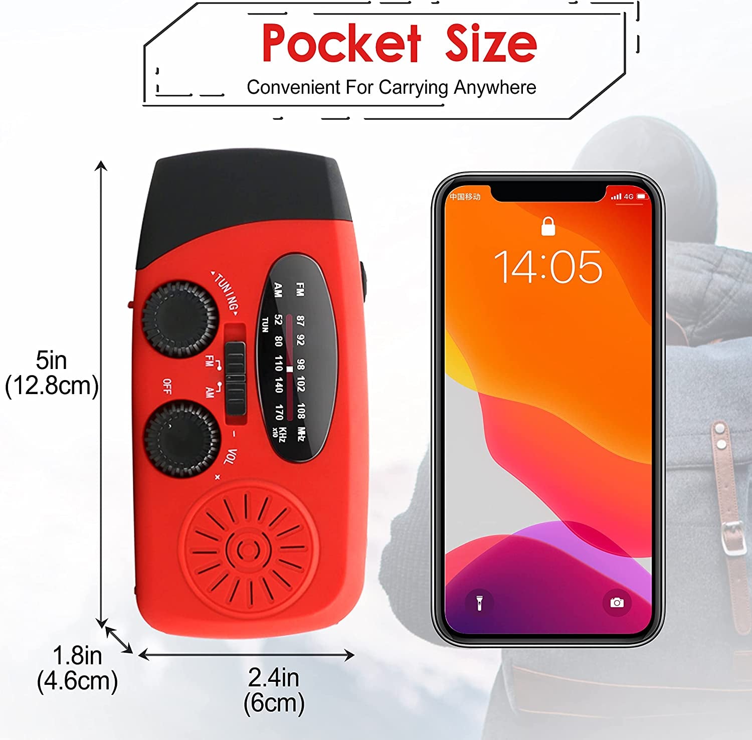 Emergency Hand Crank Radio with LED Flashlight for Emergency, AM/FM NOAA Portable Weather Radio with 2000Mah Power Bank Phone Charger, USB Charged & Solar Power for Camping, Emergency