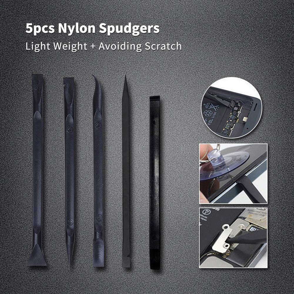 17 in 1 Electronics Repair Tools Opening Pry Tool Kit with Dual Ends Metal Spudgers, Black Tweezers Set Replacement for Ipad Tablets Laptop Electronics Device Mobile Phone