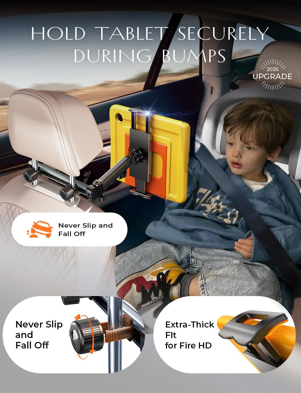for Ipad Holder for Car Accessories for Women Baby Travel Gear, Tablet Holder Mount Car Essentials for Toddler Baby Car Seats [3 in 1] Road Trip Essentials for 4.7-11 Ipad Tab Fire Tablet Black