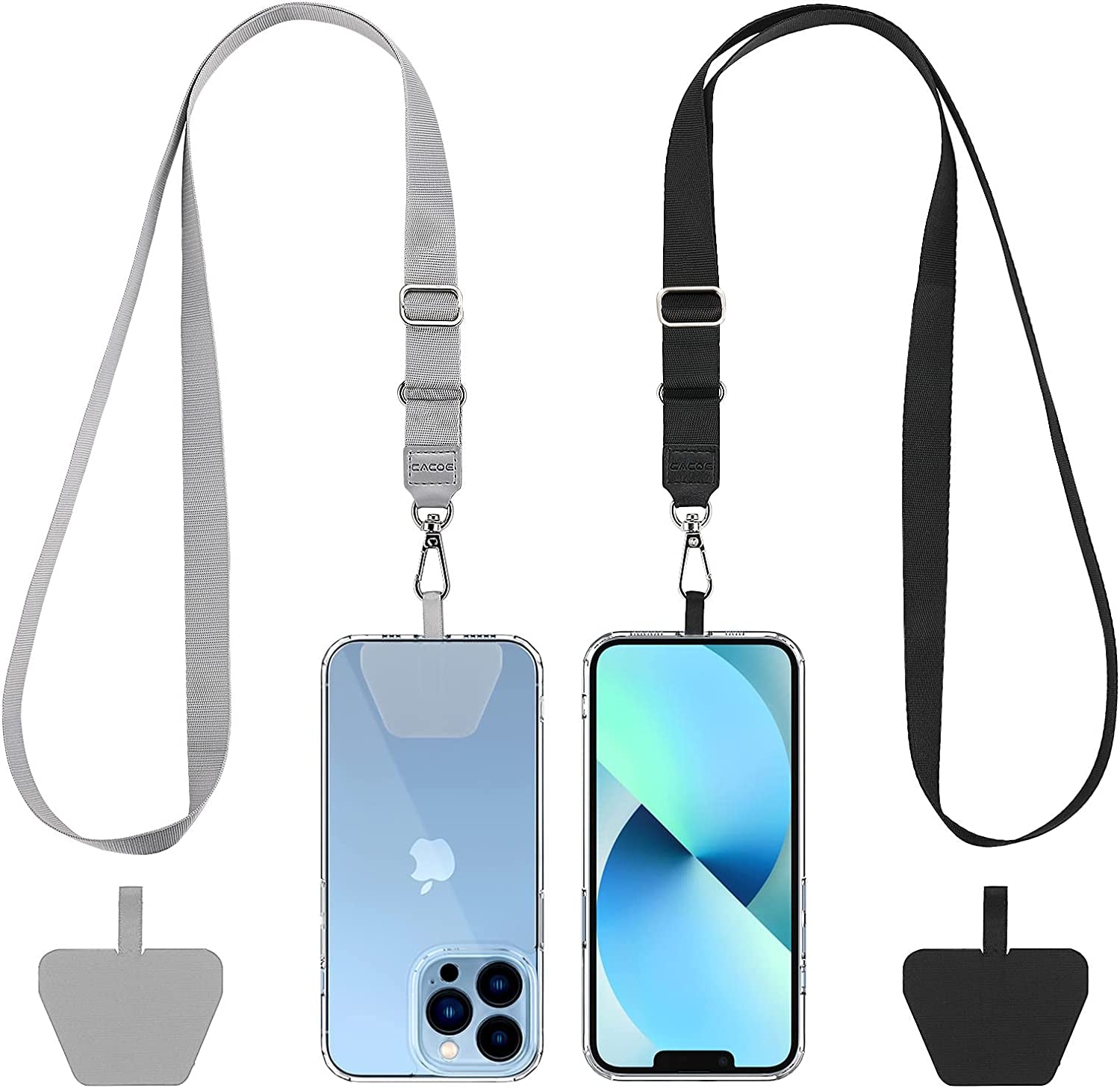 Phone Lanyard 2 Pack-2× Adjustable Neck Strap,2× Phone Patches,Universal Cell Phone Multifuctional Patch Lanyards Compatible with Most Smartphones(Black+Gray)