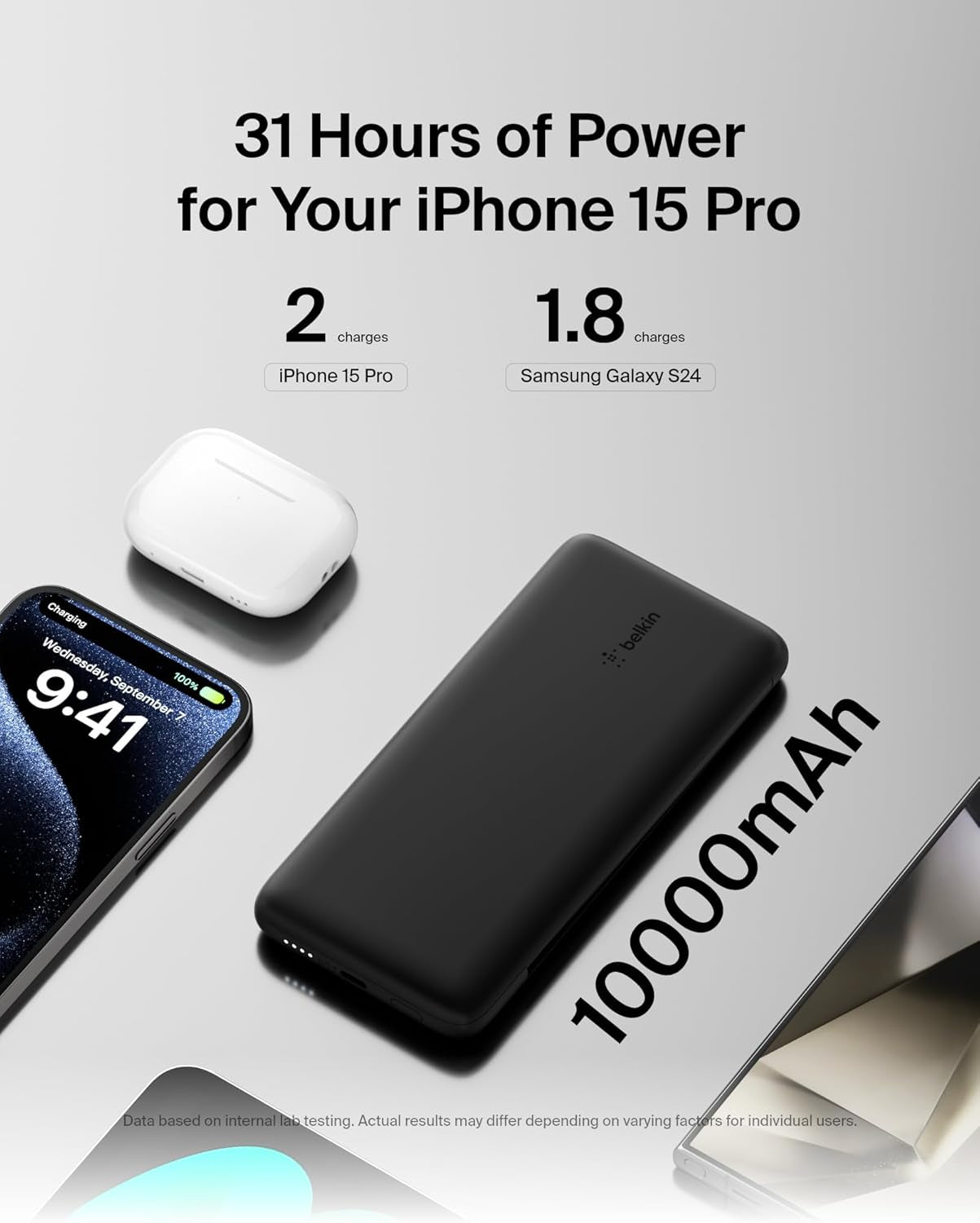 Portable Charger, Power Bank 10,000Mah, 23W W/Integrated Lightning Cable & USB-C Cable - Iphone Charger Battery Pack for Apple Iphone 16, 15, 14, Galaxy S25, Pixel 9, Travel Essentials - Black