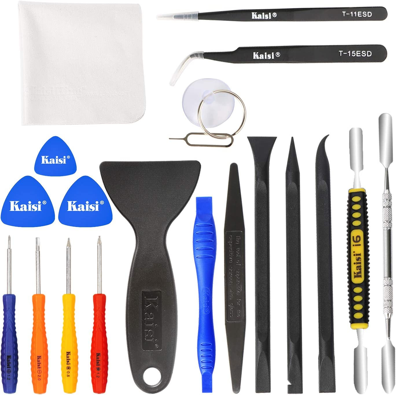 Professional Electronics Opening Pry Tool Repair Kit with Metal Spudger Non-Abrasive Nylon Spudgers and Anti-Static Tweezers for Cellphone Iphone Laptops Tablets and More, 20 Piece