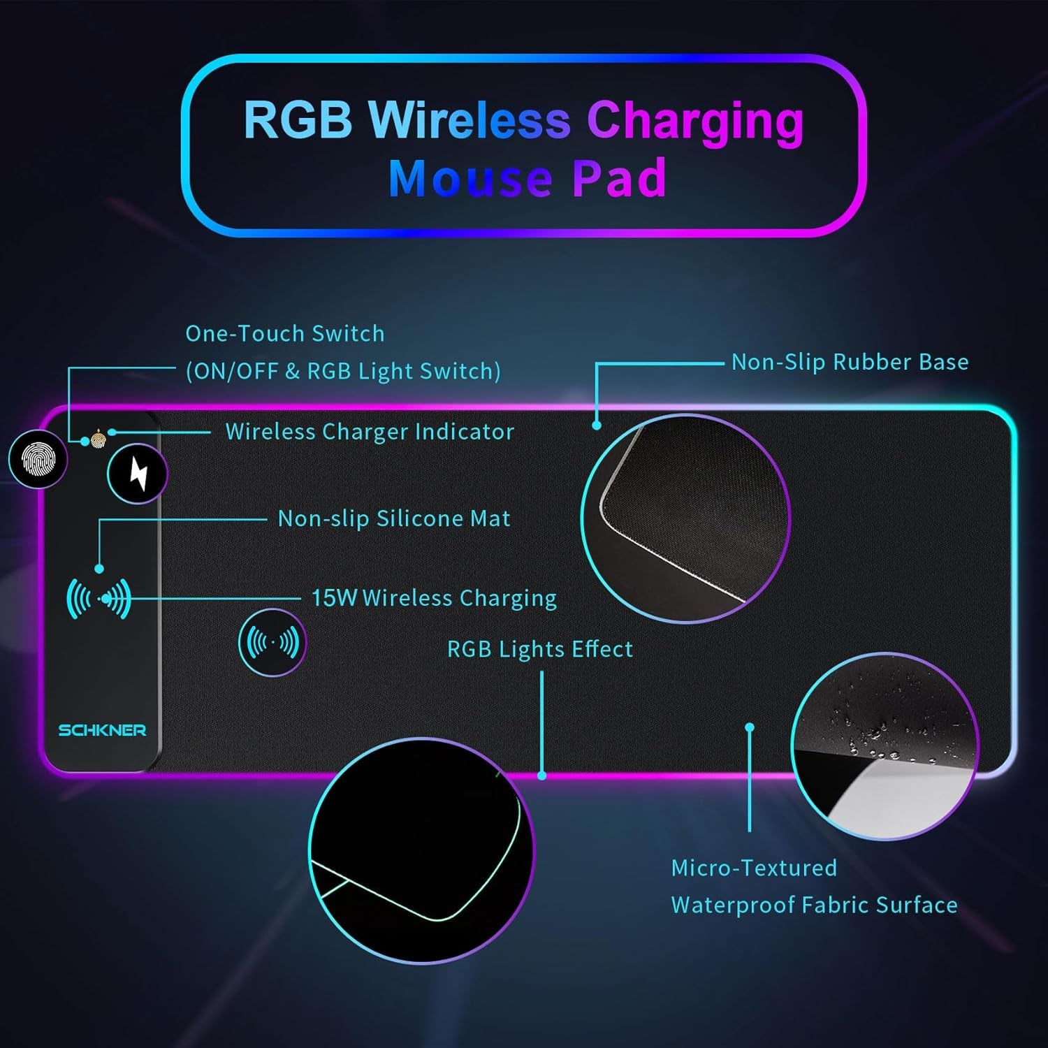 RGB Gaming Mouse Pad with Wireless Charging, Large Mouse Pad with LED Light, Keyboard Pad with Non-Slip Rubber Base,Waterproof Desk Pad for Home Office Decor