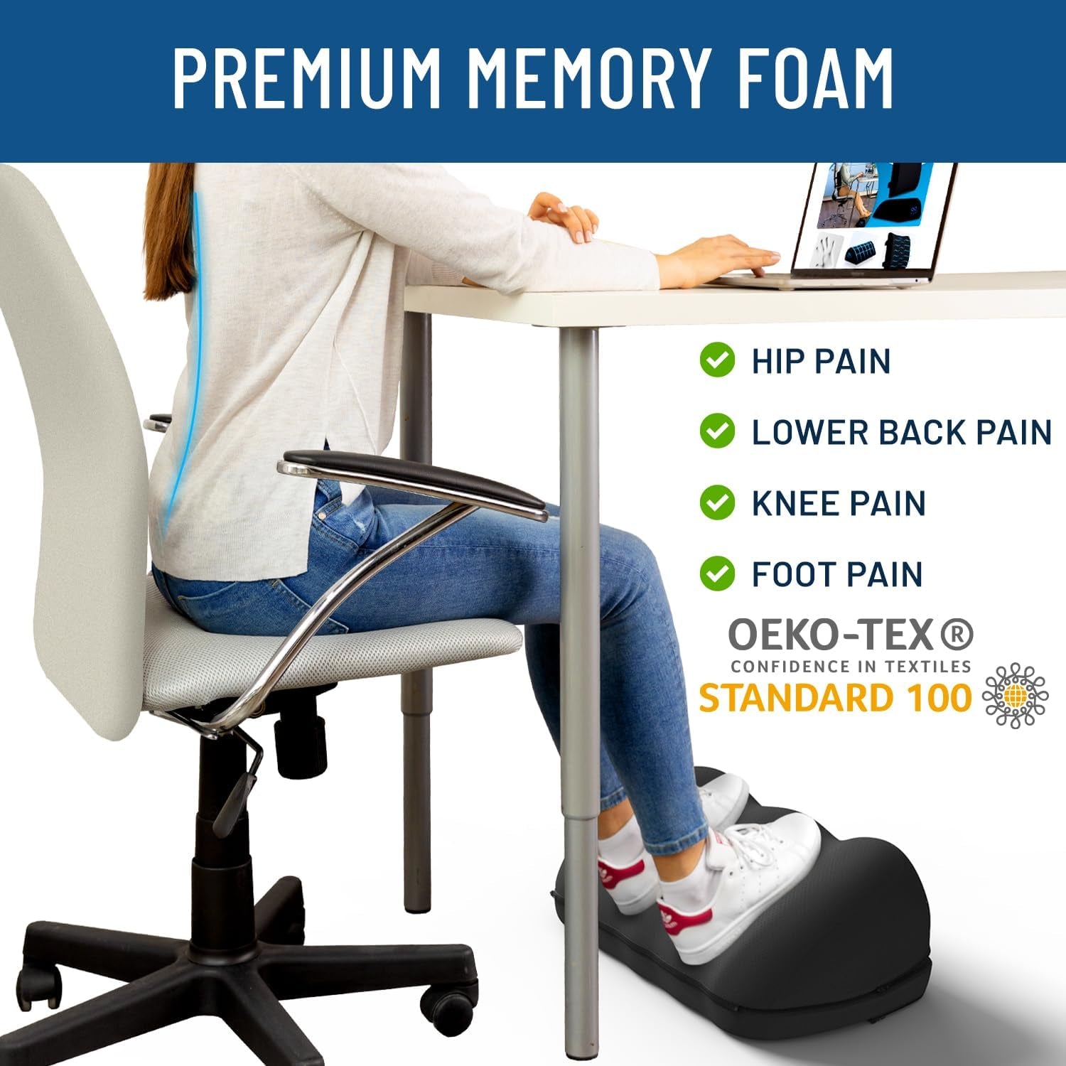 Adjustable Cloud Foot Rest for under Desk at Work with Pressure Point Nodes - Ergonomic Memory Foam Office Foot Stool & under Desk Footrest for Gaming & Home Office, Supports Posture