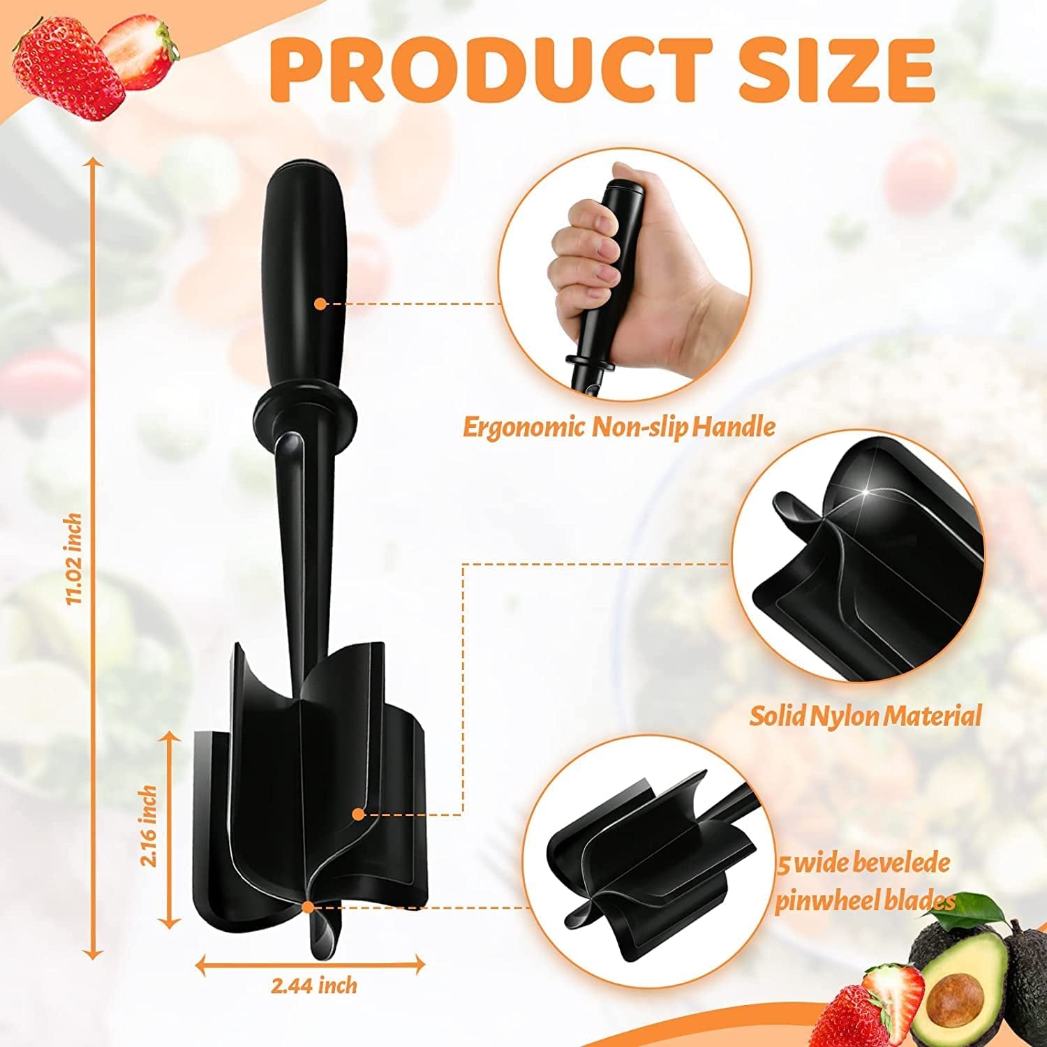 Meat Chopper, Hamburger Chopper, Potato Masher-Professional Multifunctional Heat Resistant Nylon Ground Beef Smasher Kitchen Tools and Gadgets, ​Safe for Non-Stick Cookware.