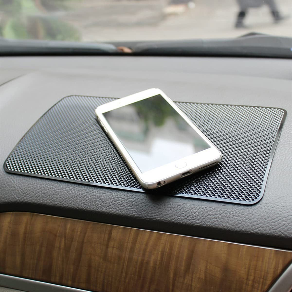 Car Dashboard Anti-Slip Rubber Pad, 10.6"X 5.9" Universal Non-Slip Car Magic Dashboard Sticky Adhesive Mat for Phones Sunglasses Keys Electronic Devices and More Use (Black/Grid)