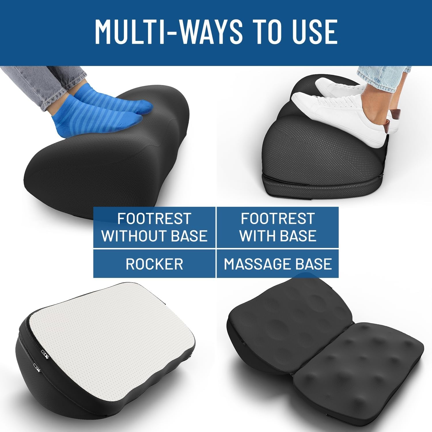 Adjustable Cloud Foot Rest for under Desk at Work with Pressure Point Nodes - Ergonomic Memory Foam Office Foot Stool & under Desk Footrest for Gaming & Home Office, Supports Posture